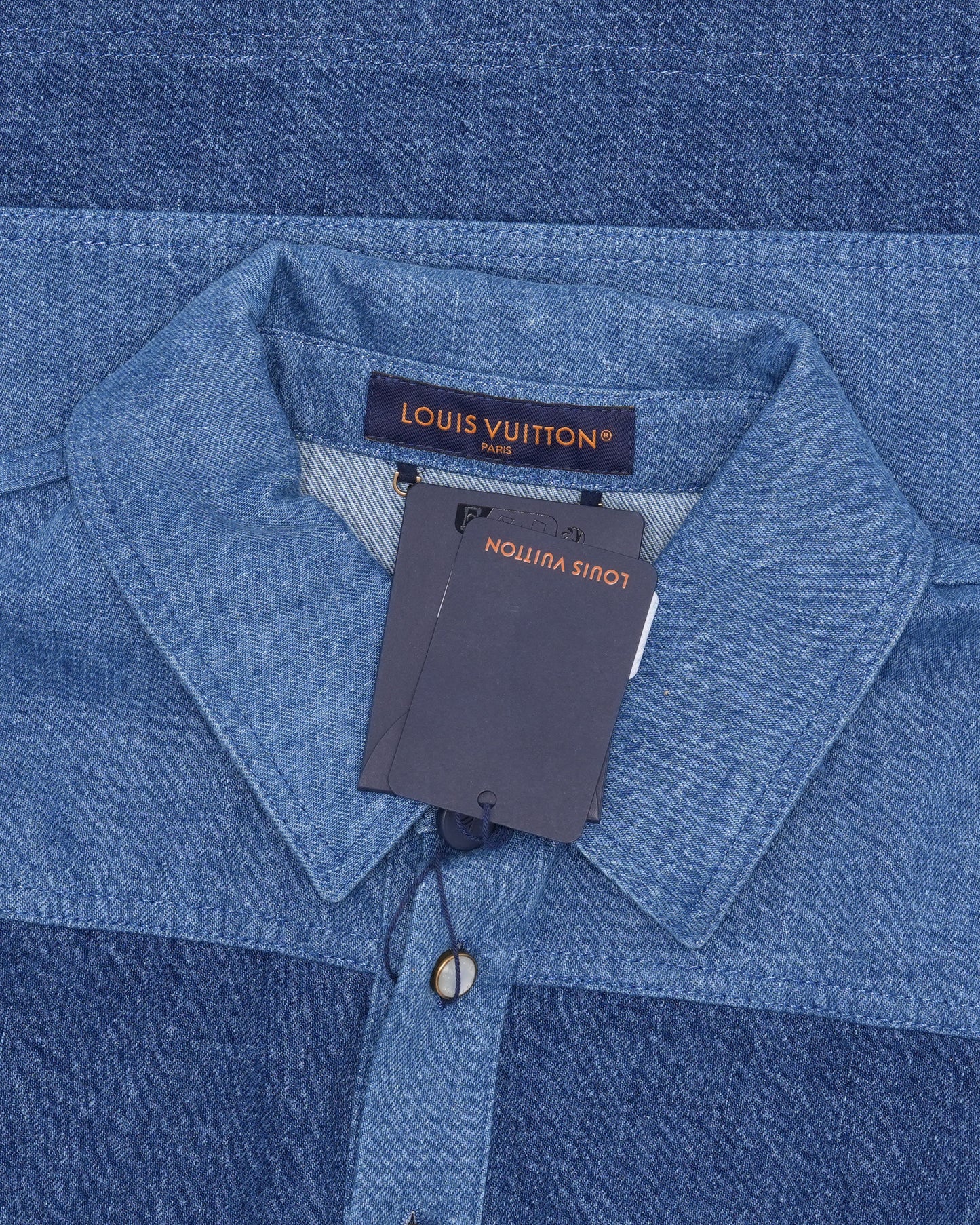 Patchwork Denim Long Sleeve Polo Shirt