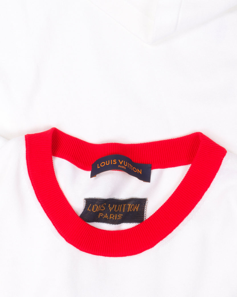 Intarsia Graphic Short Sleeved Ringer Knit T-Shirt