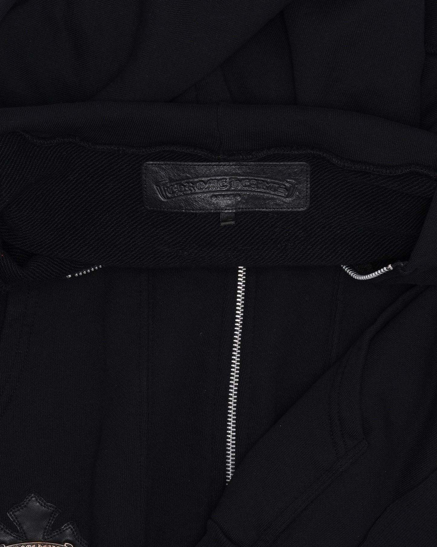 Leather Horseshoe Patch Zip-Up Hoodie