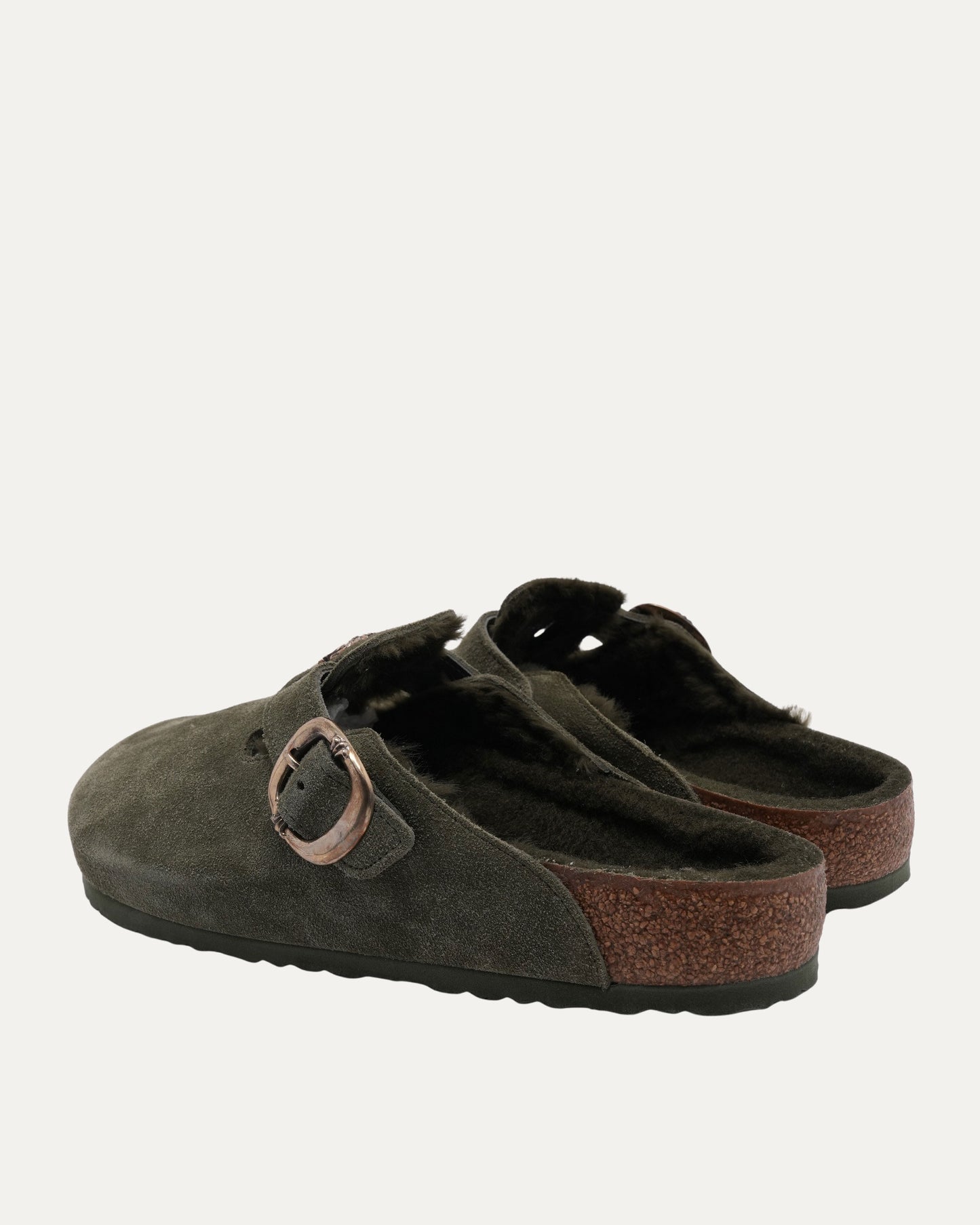 Dagger Embellished Shearling Lined Birkenstock Boston Suede Mule