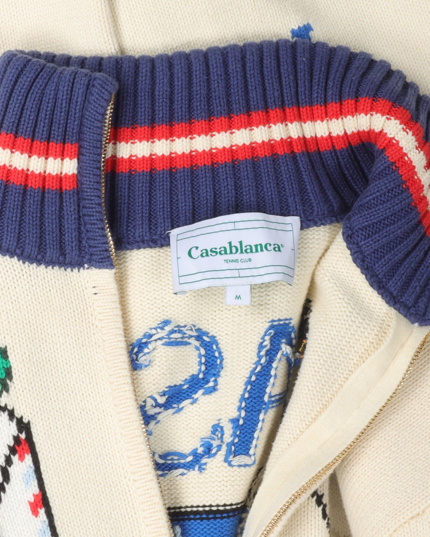 Roll Neck Intarsia Knit Cardigan