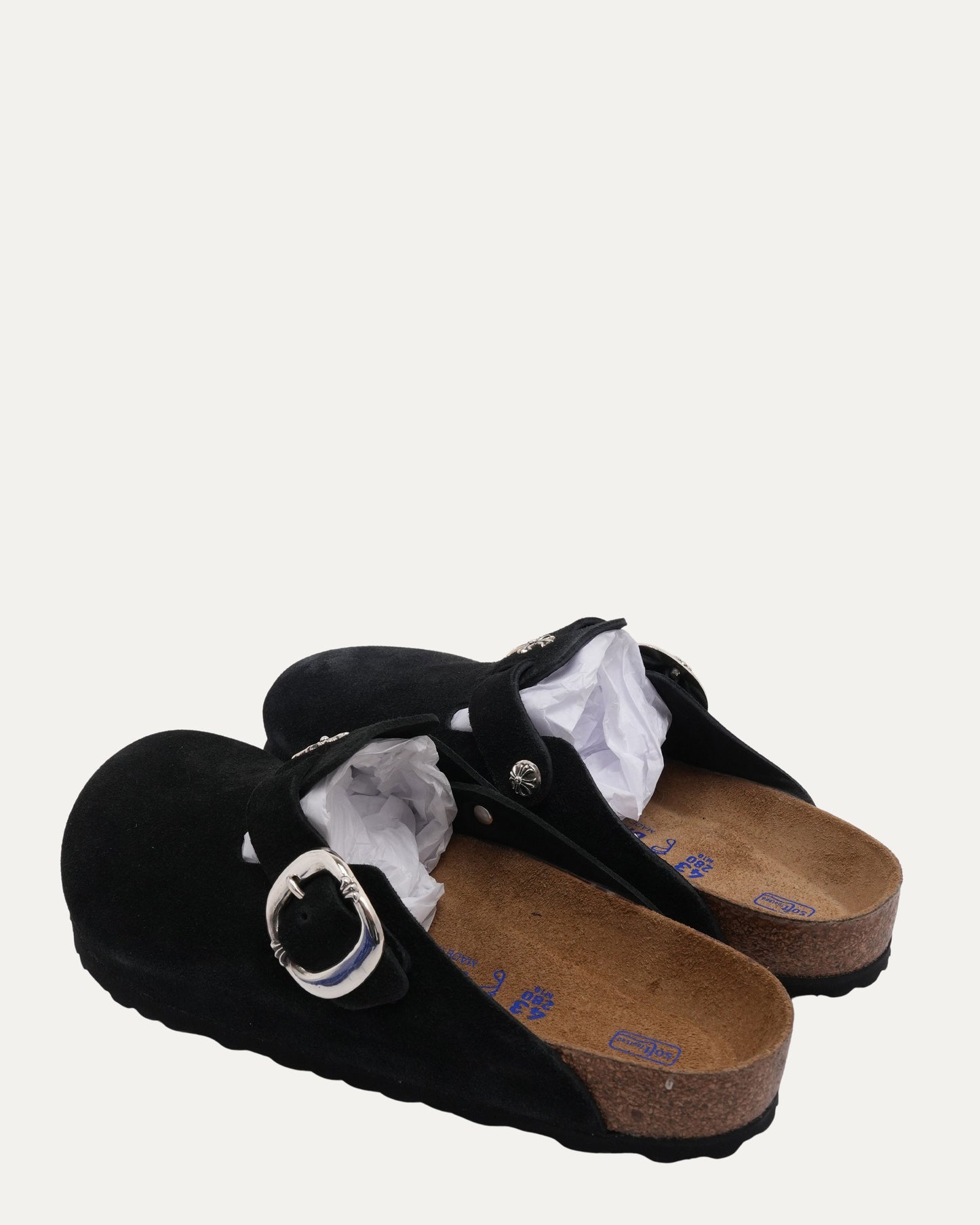 Cross Embellished Birkenstock Boston Suede Mule