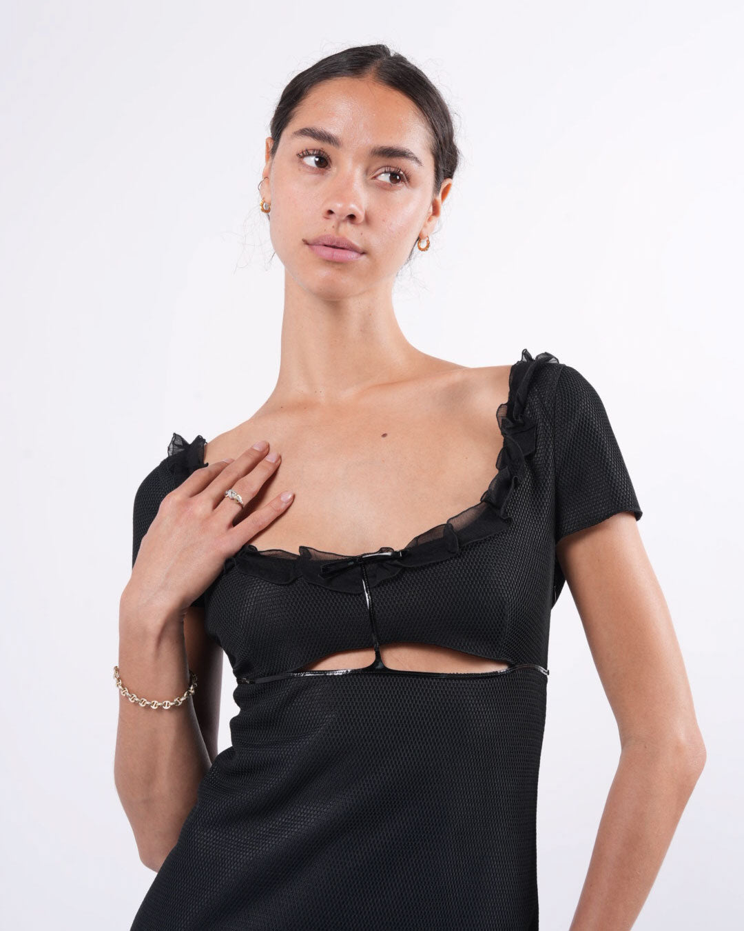 1990's Dress With Patent Leather Trim