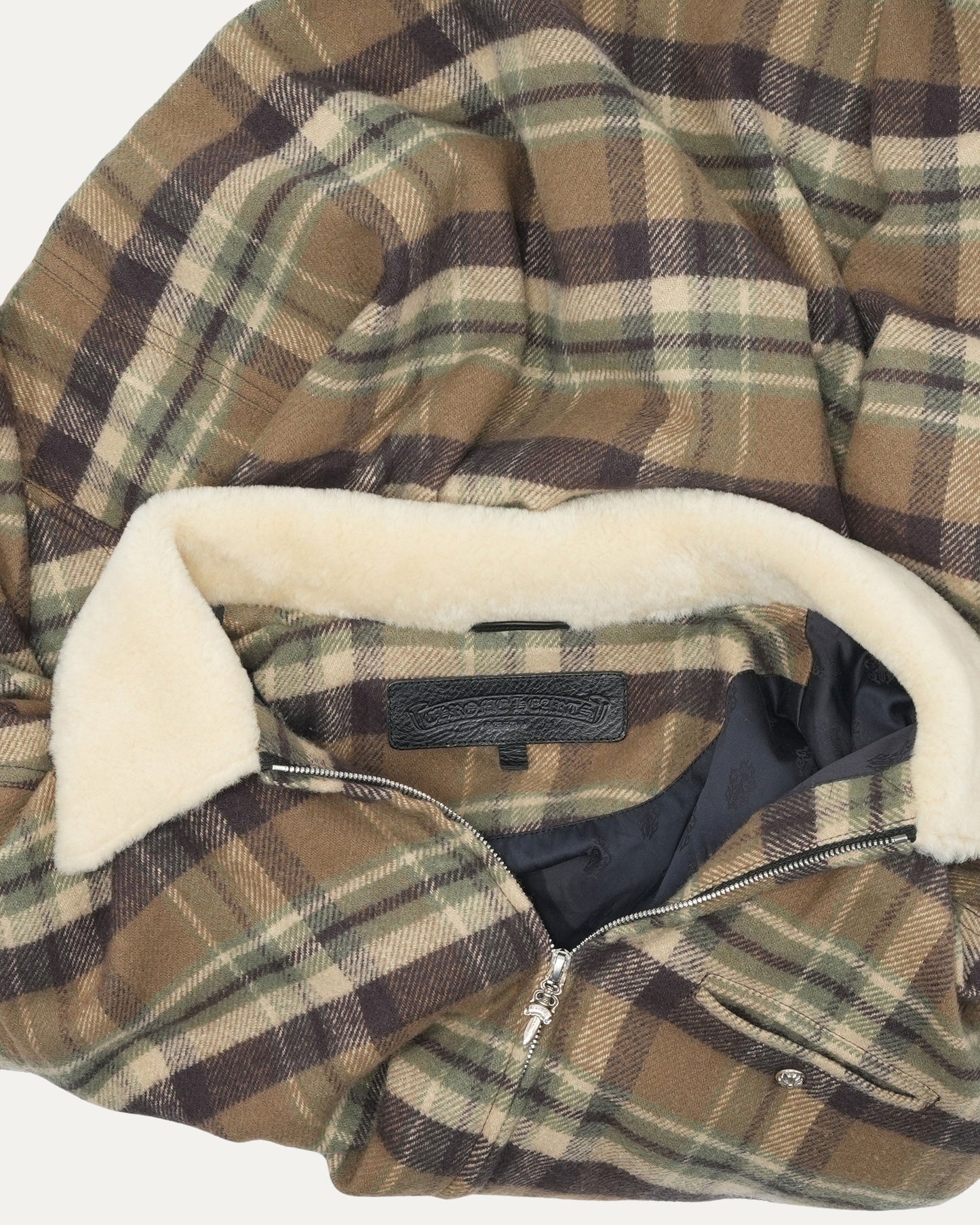 Flannel Shearling Collar Zip Up Jacket