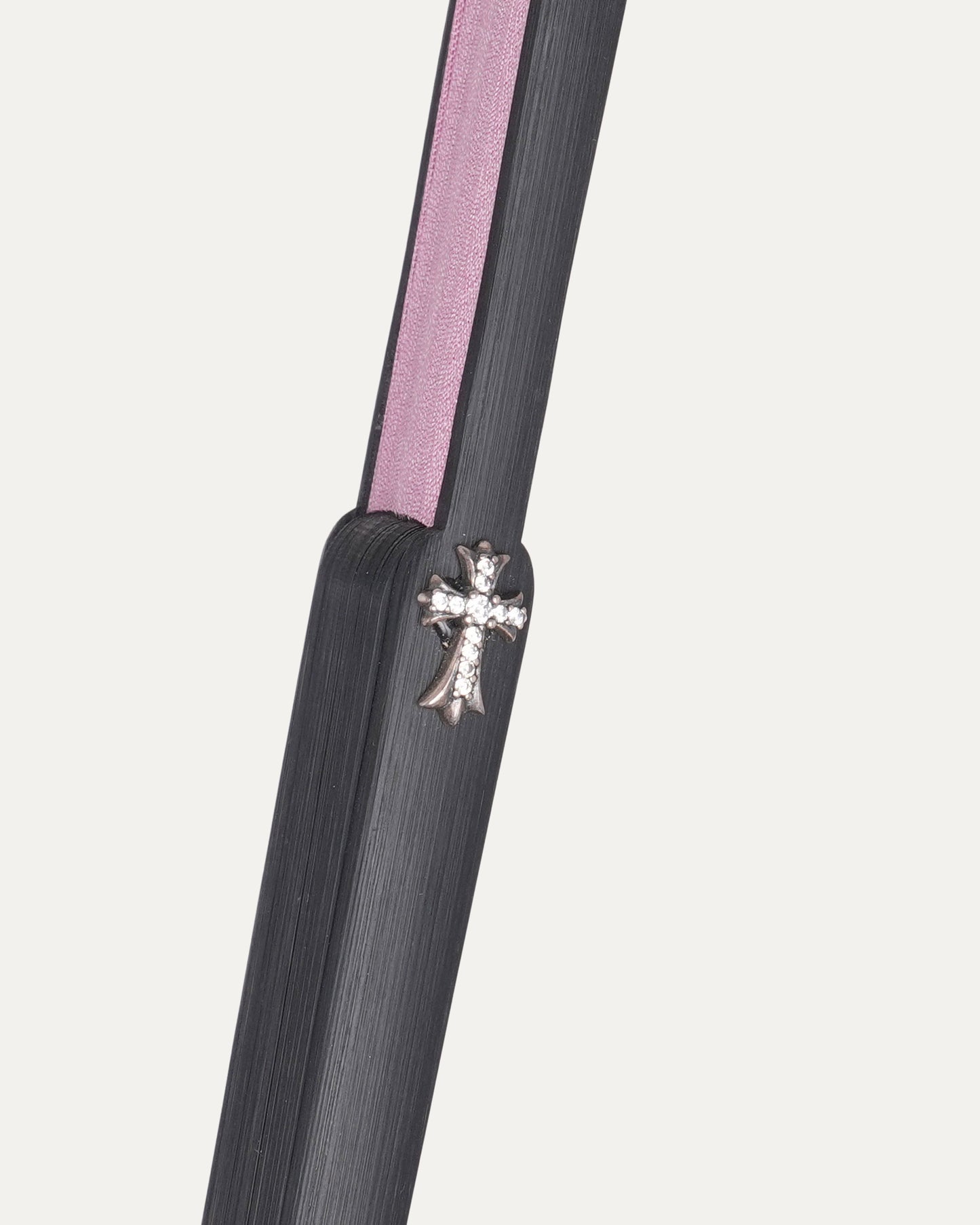 Diamond Cross Embellished Ebony Wood Folding Fan