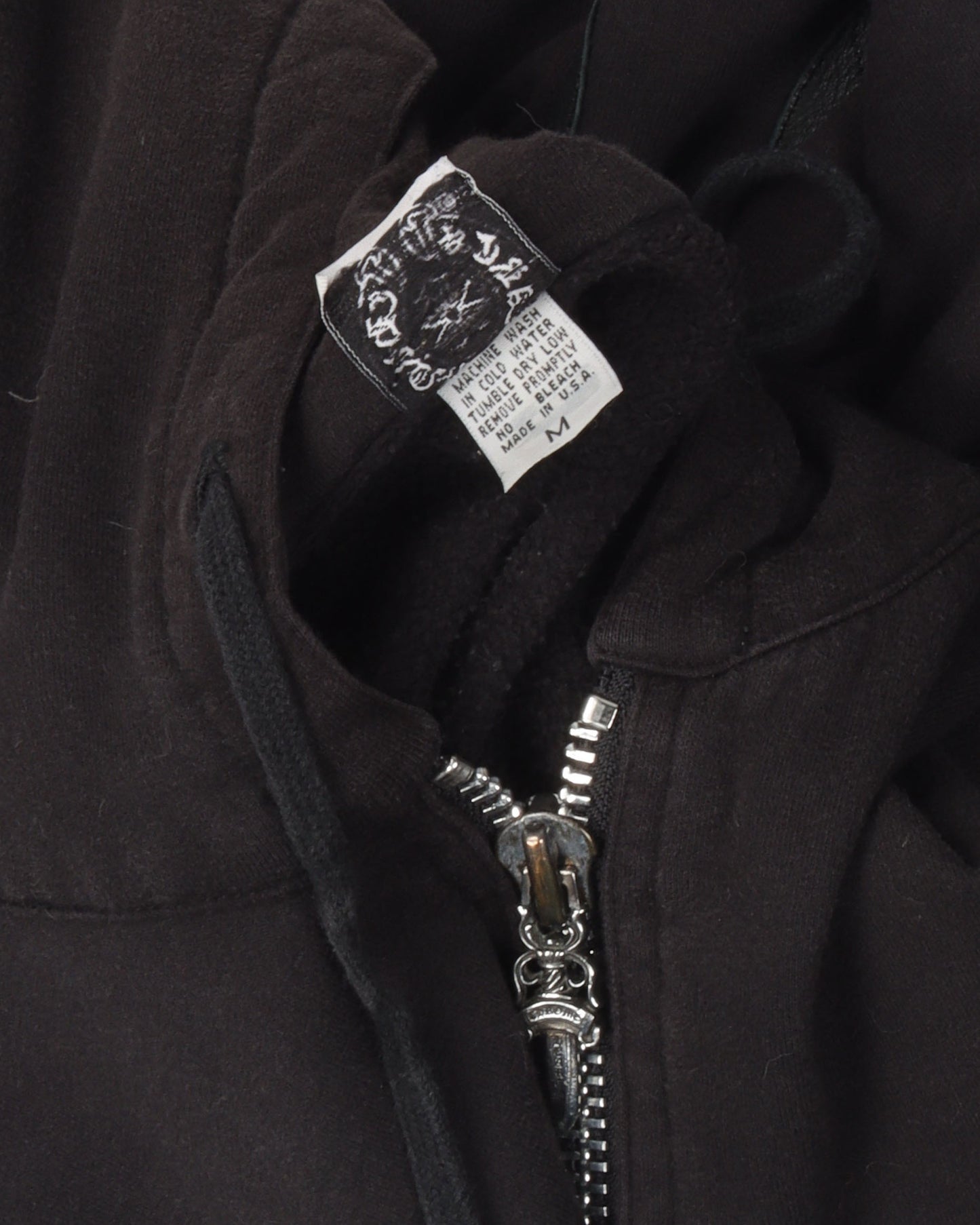 Vintage Leather Horseshoe Logo Zip-Up Hoodie