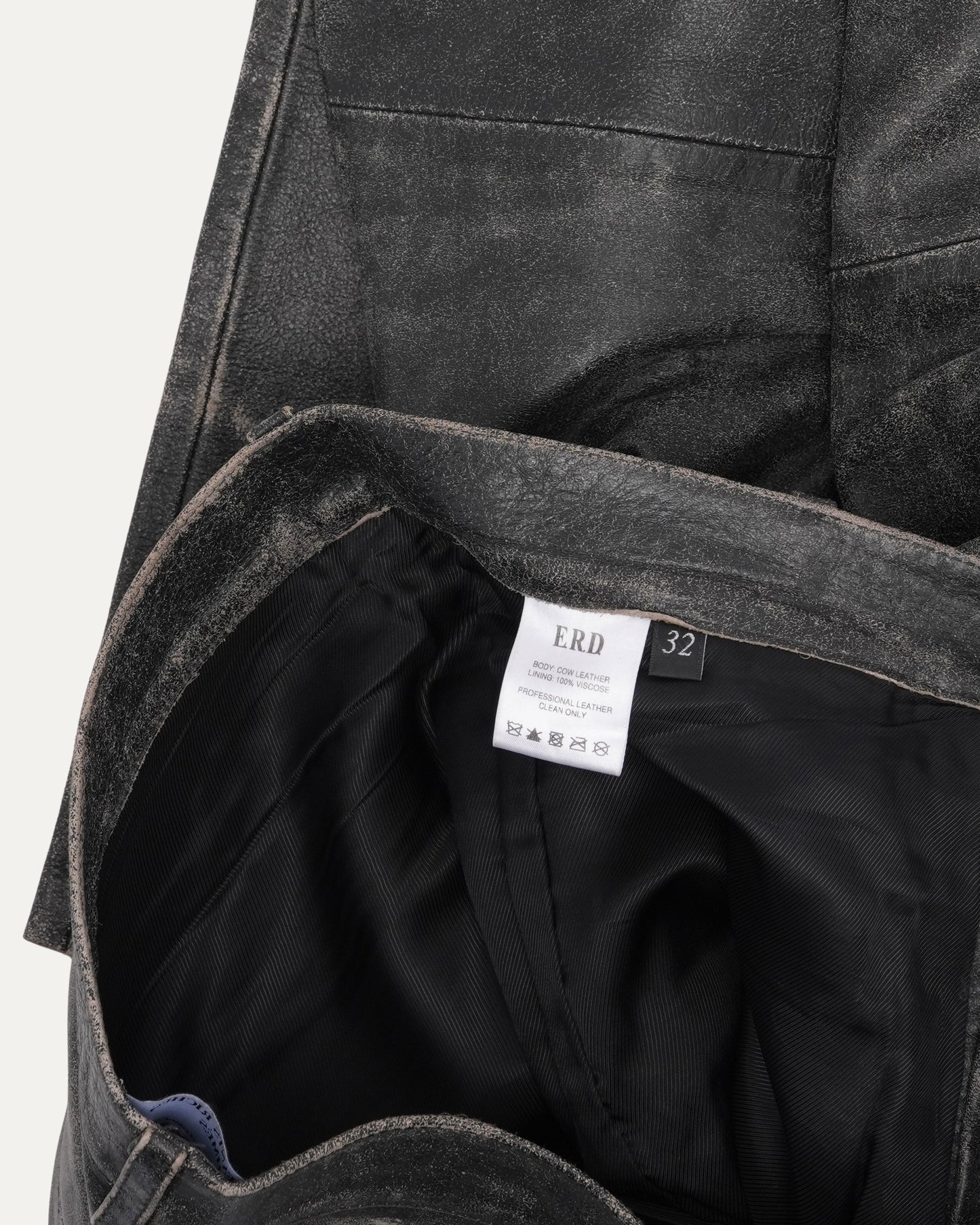 Distressed Raw Hem Leather Flare Jeans