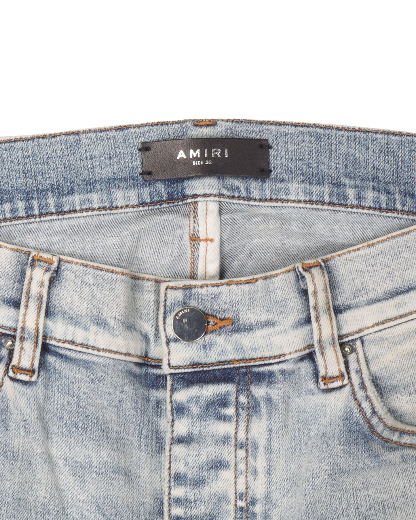 Light Wash Leather Repair Denim Jeans