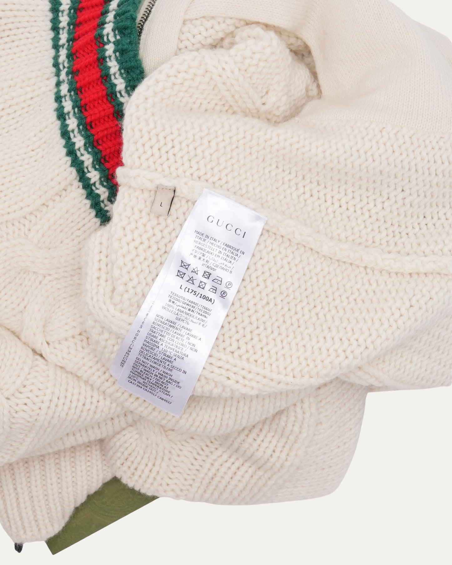 Striped Cable Knit Wool Zip Up Cardigan