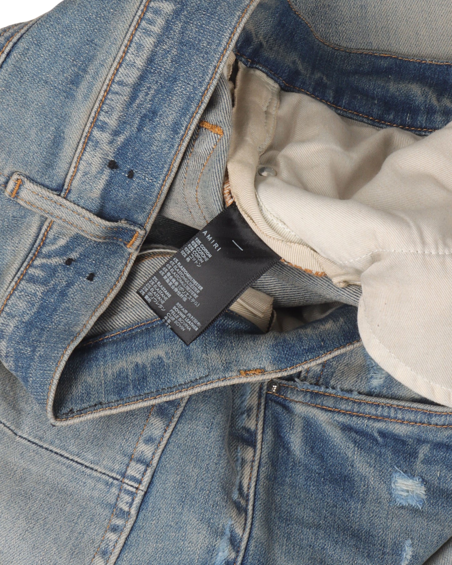 Light Wash Leather Repair Denim Jeans