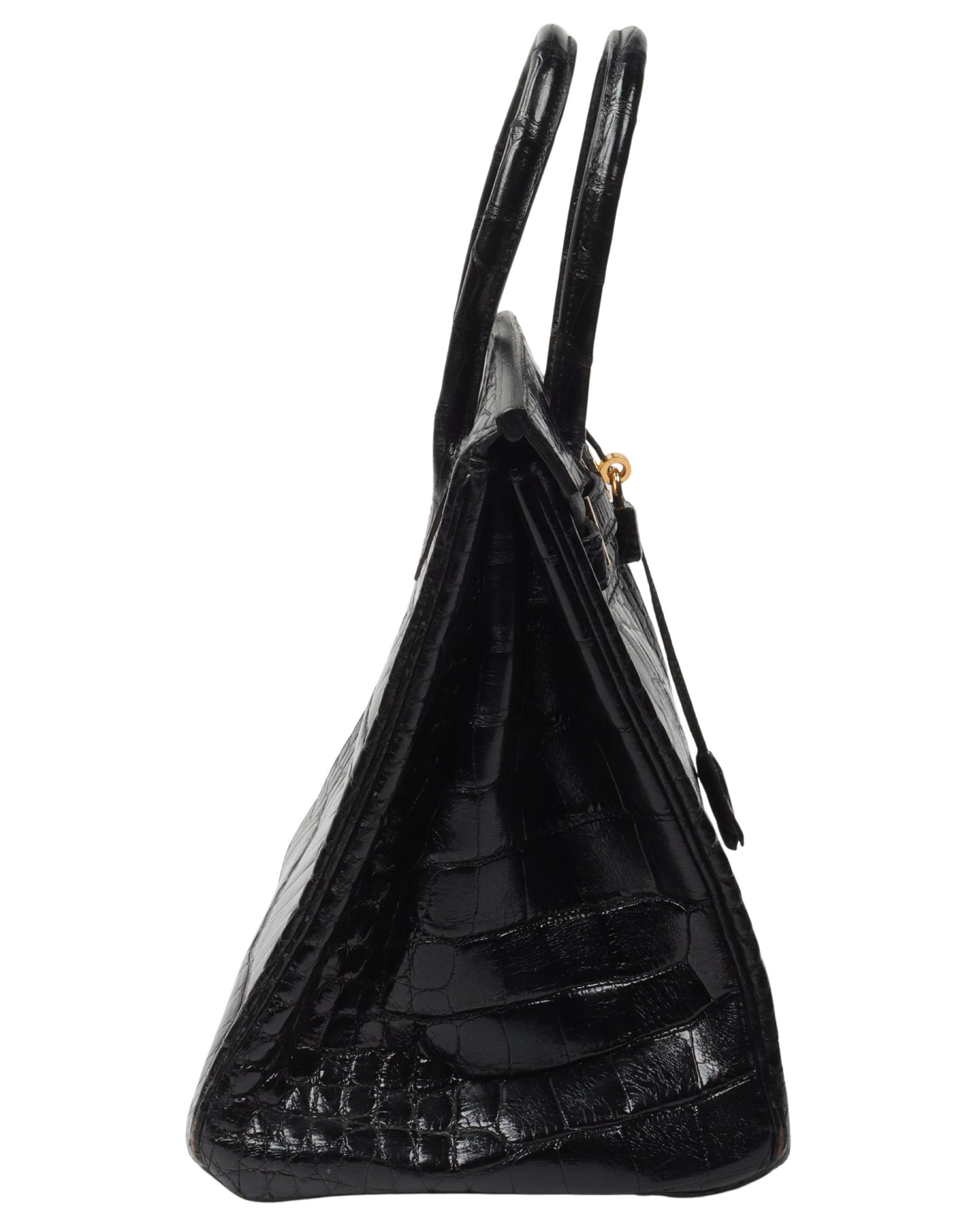 Black Shiny Alligator Mississippiensis Birkin 35 Brass Hardware