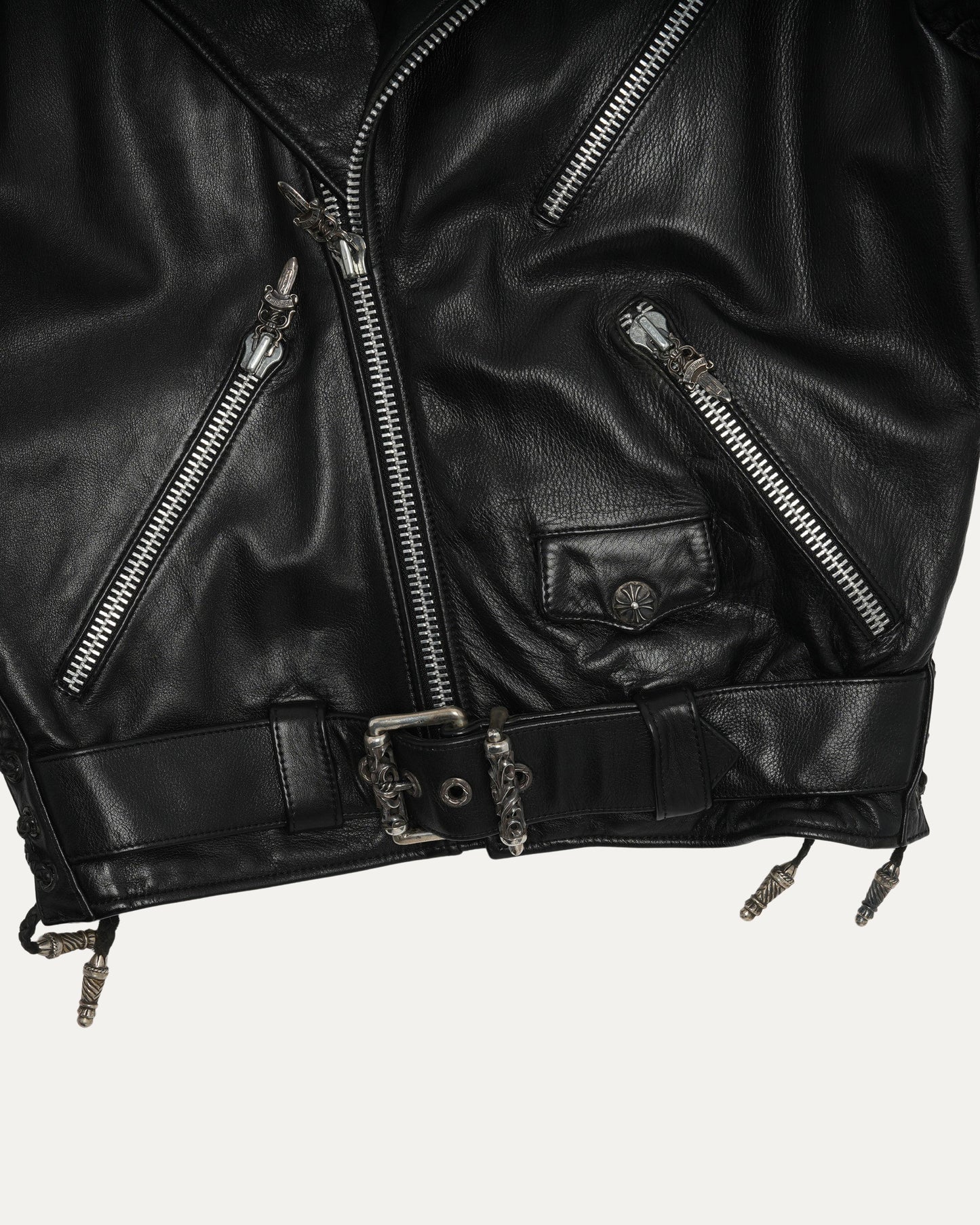 Silver Embellished Cross Patch JJ Dean Leather Jacket