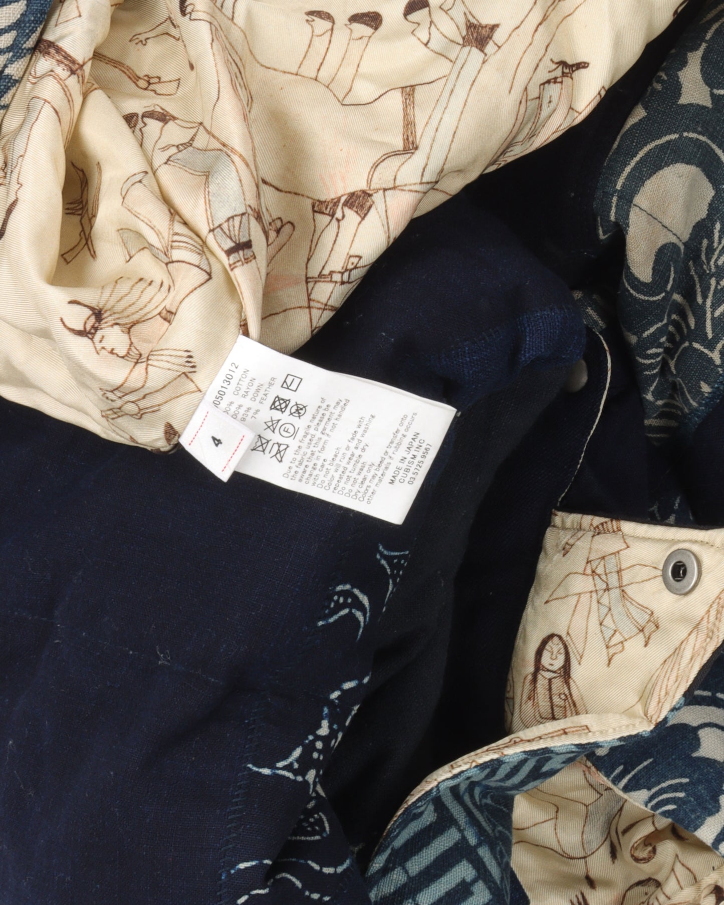 Indigo Kerchief Patchwork Down Jackets