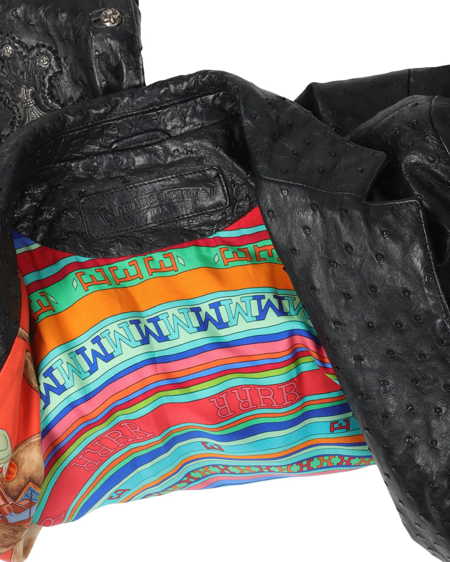 Hermes Silk Lined Silver Embellished Ostrich Blazer