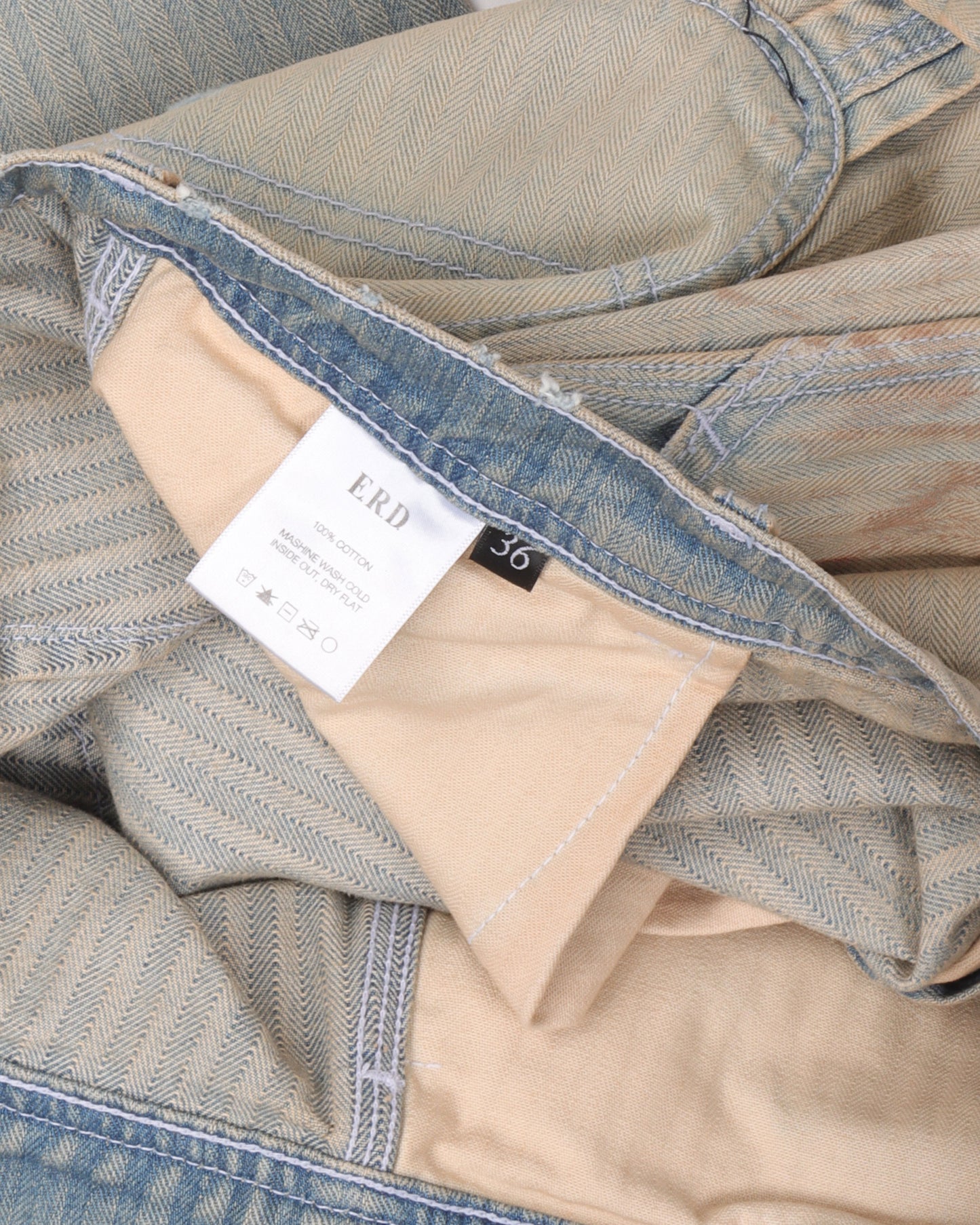 Straight Leg Paint-Splattered Distressed Herringbone Jeans