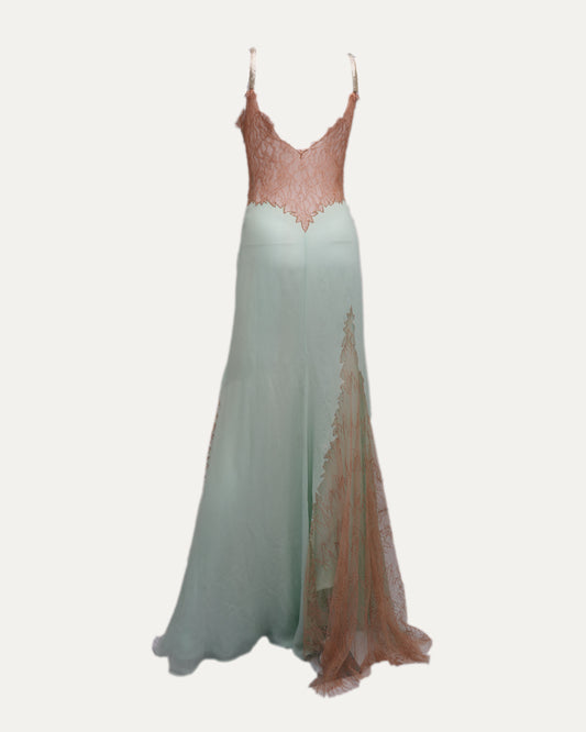 SS 2003 Silk And Lace Gown With Chainmail Straps