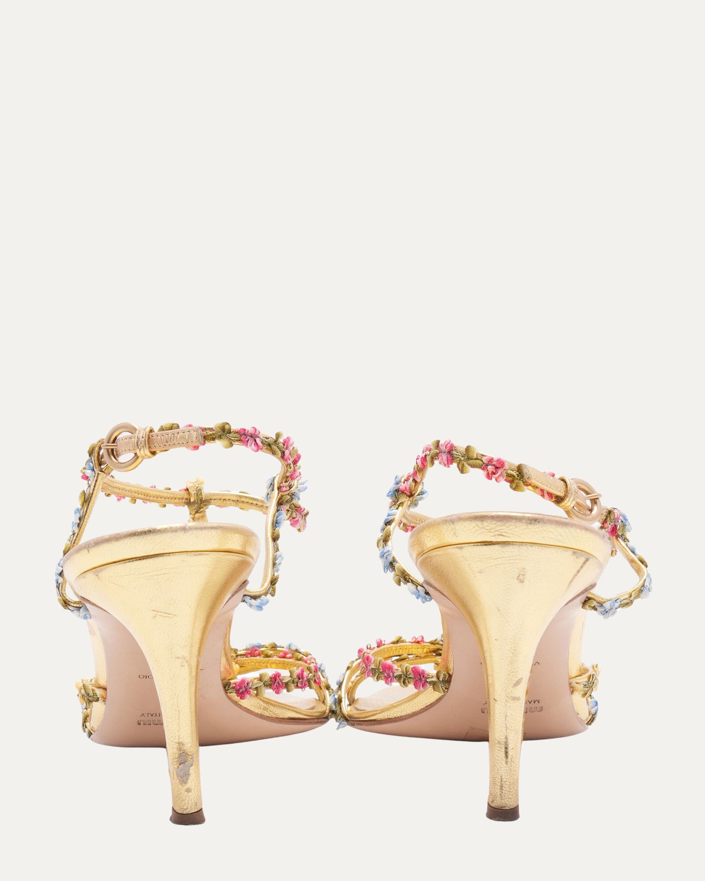 Gold Leather Heels with Floral Detail (c. 2004)