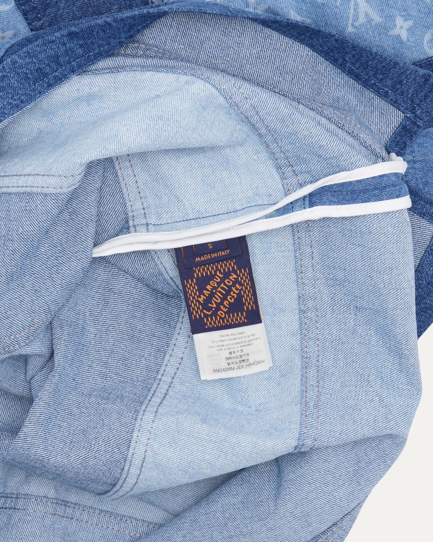 Patchwork Denim Long Sleeve Polo Shirt