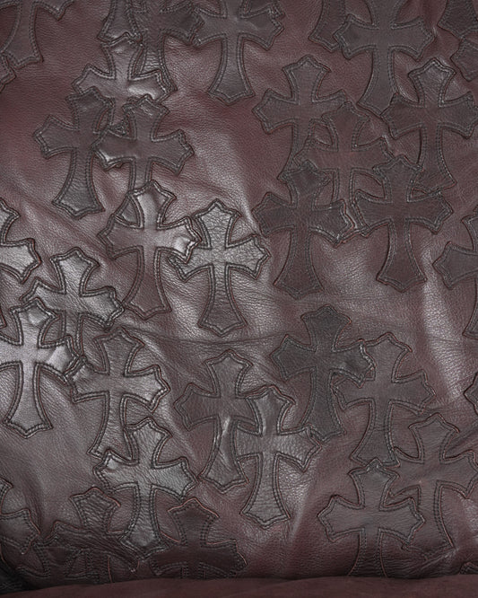 Leather & Ebony Wood Cross Patch Sofa