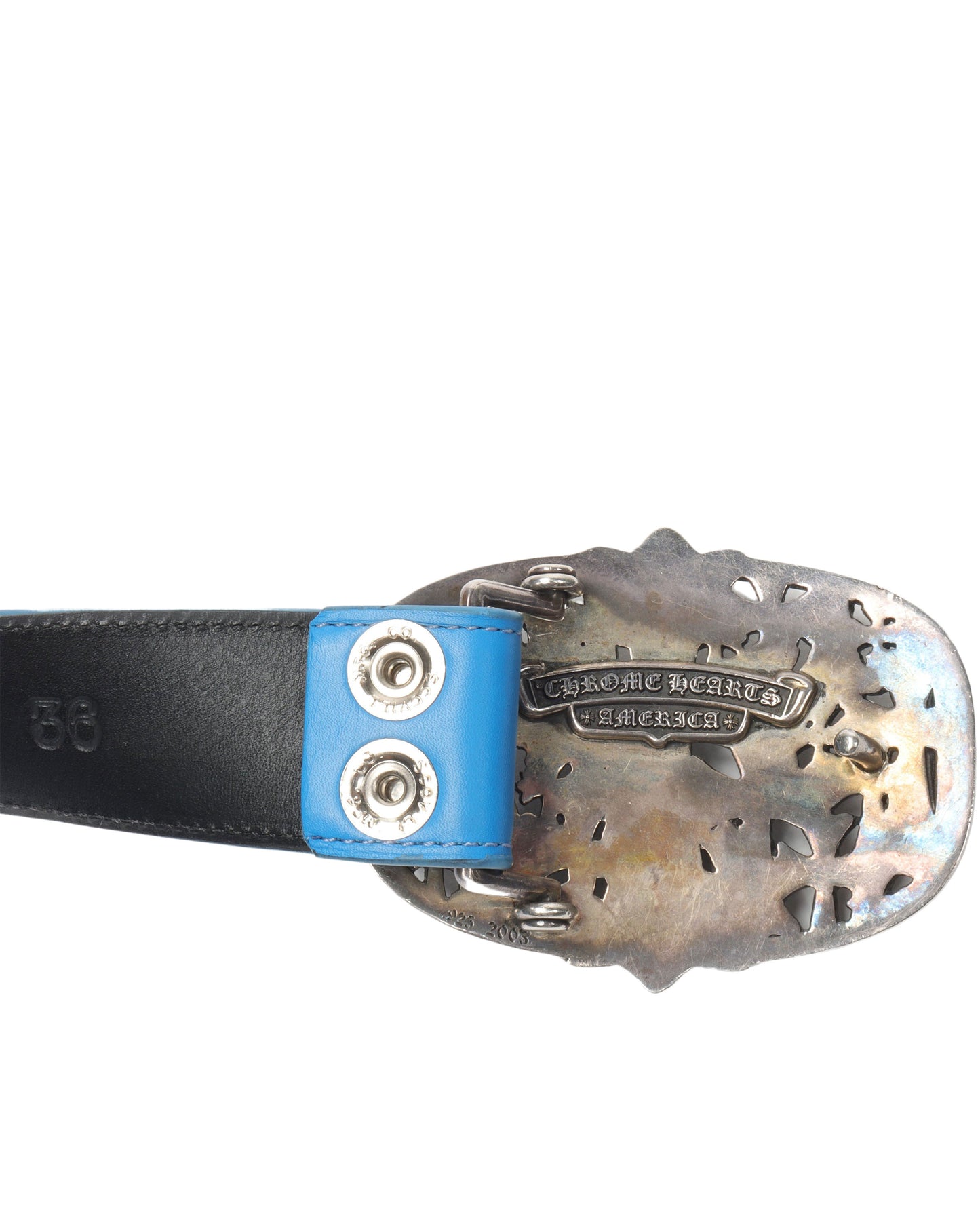 Cemetery Cross Blue Leather Belt