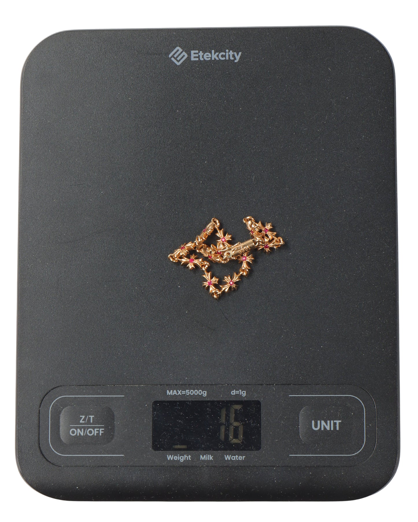 Gold and Ruby Tiny E Bracelet