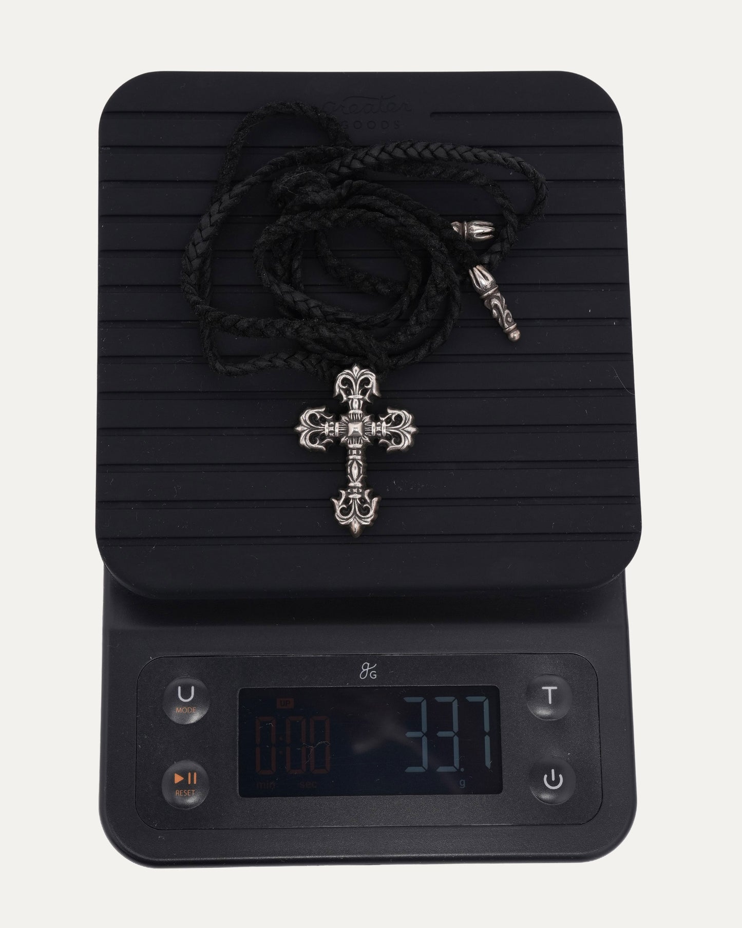Filigree Cross Pendant with Braided Leather Necklace