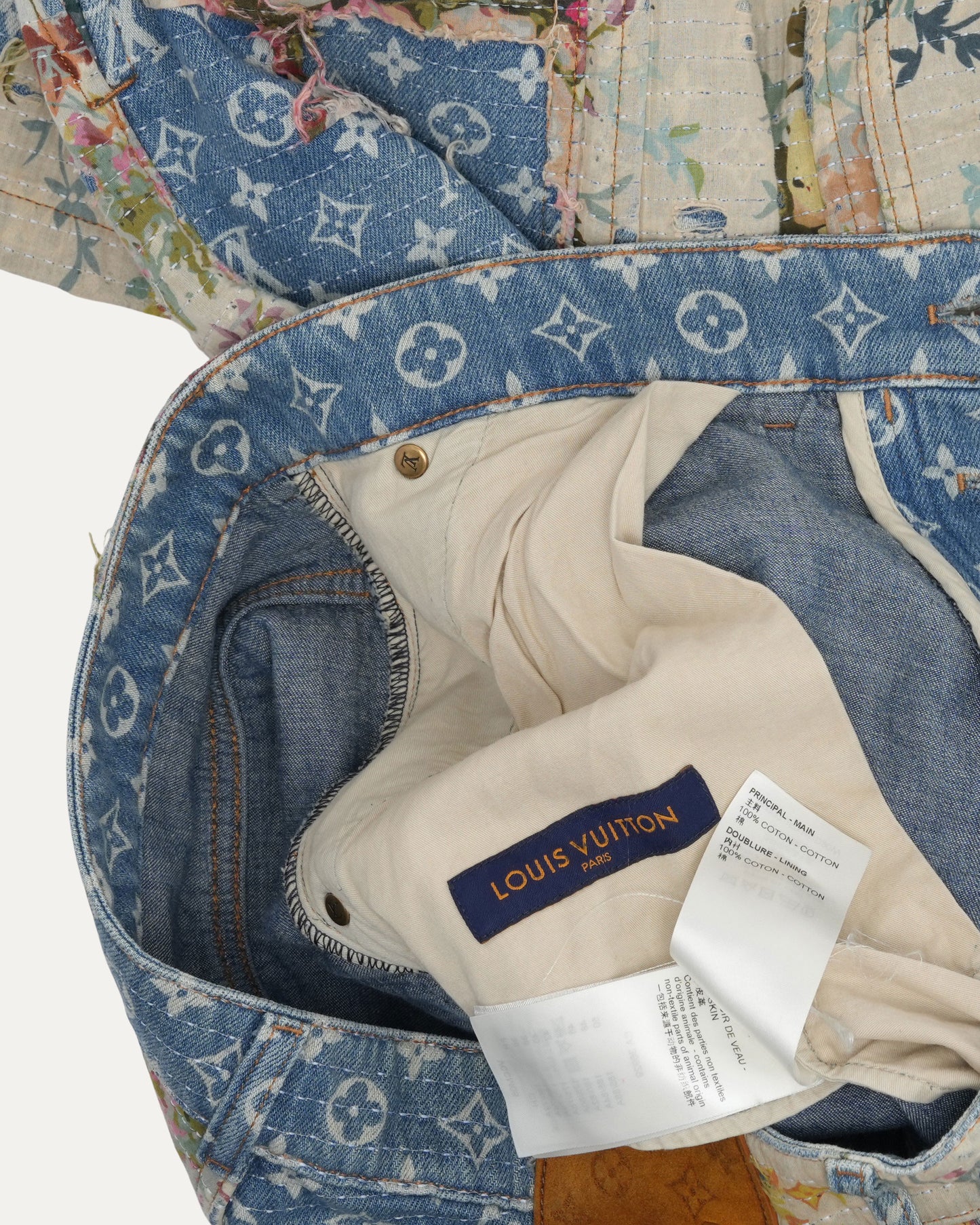 Floral Monogram Boro Double Knee Flared Jeans