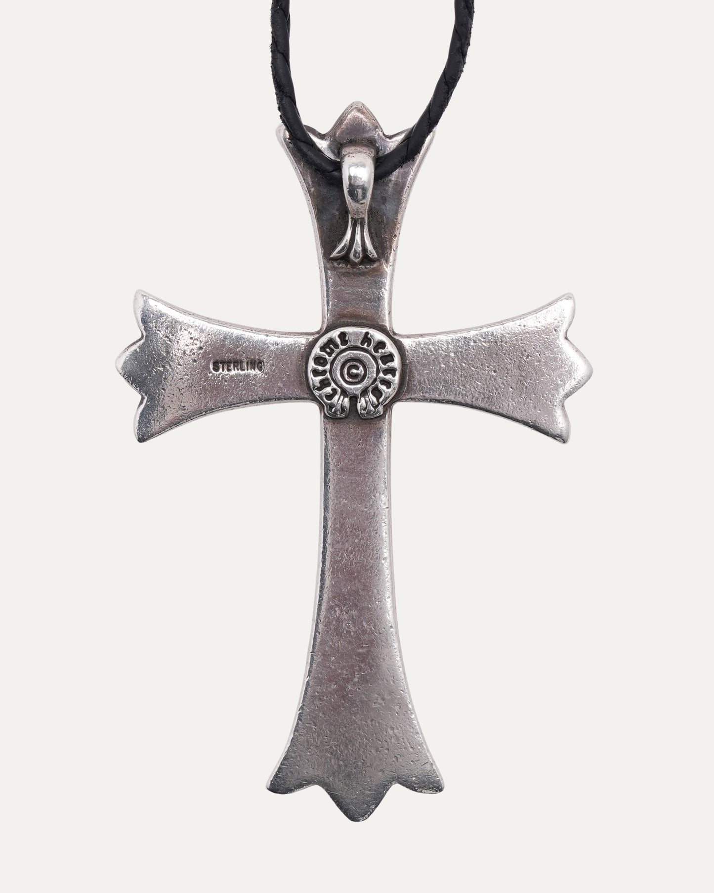 Large Cross Pendant w/ Braided Leather Necklace