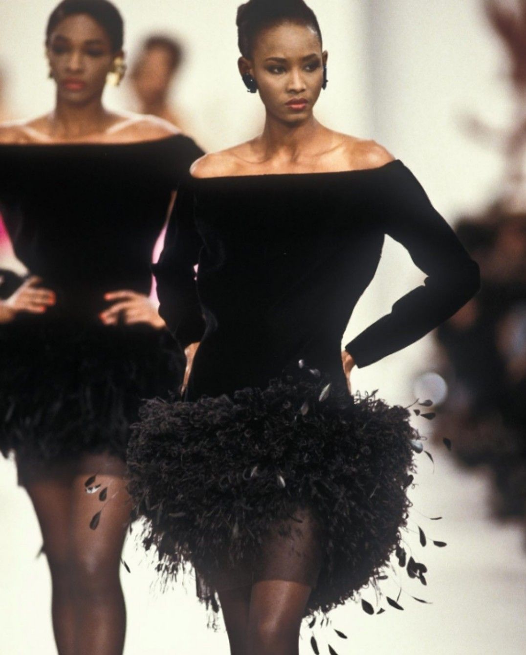 Rive Gauche FW 1988 Velvet and Feather Mini Dress