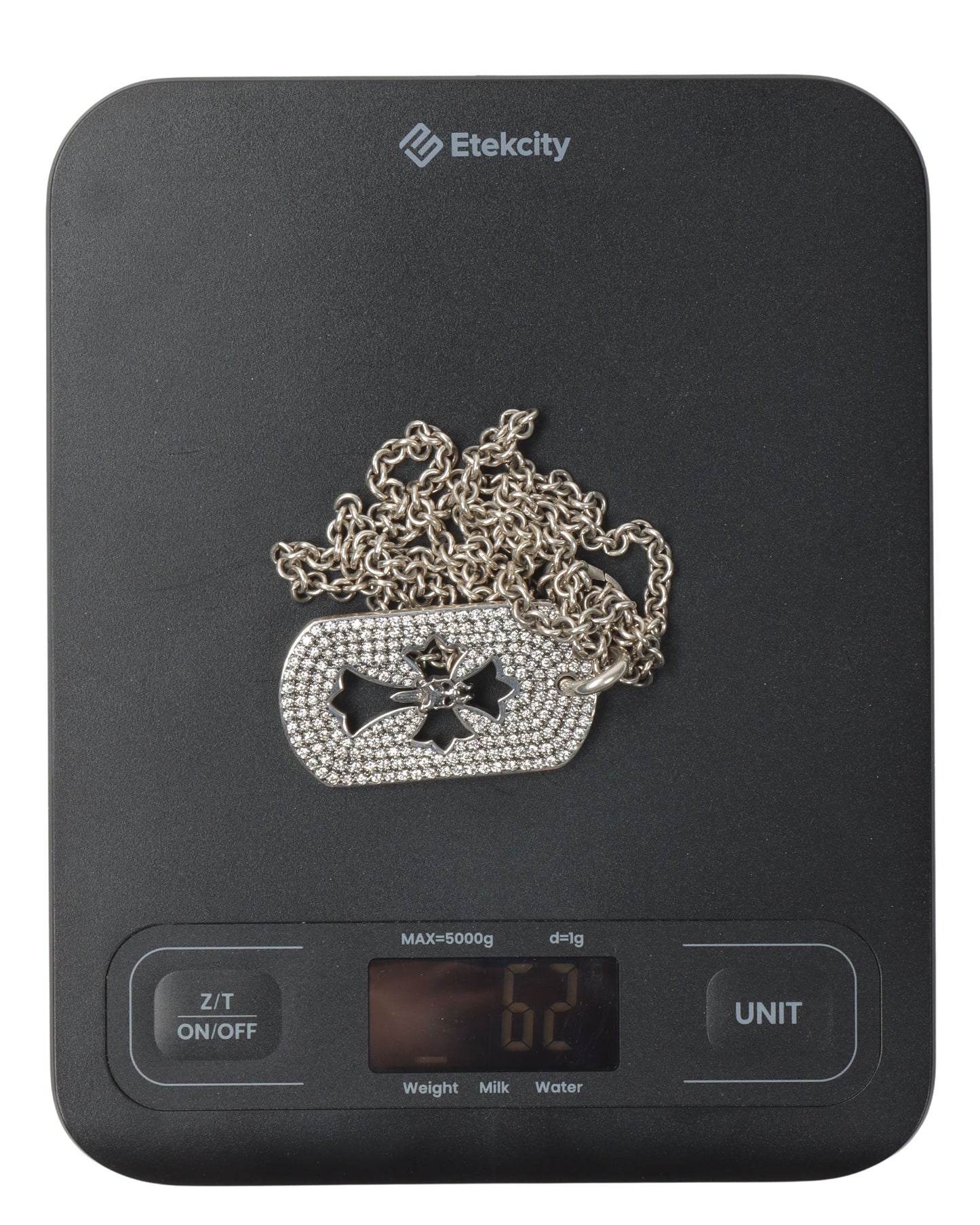 Silver & Diamond Cross Dog Tag Pendant w/ Chain