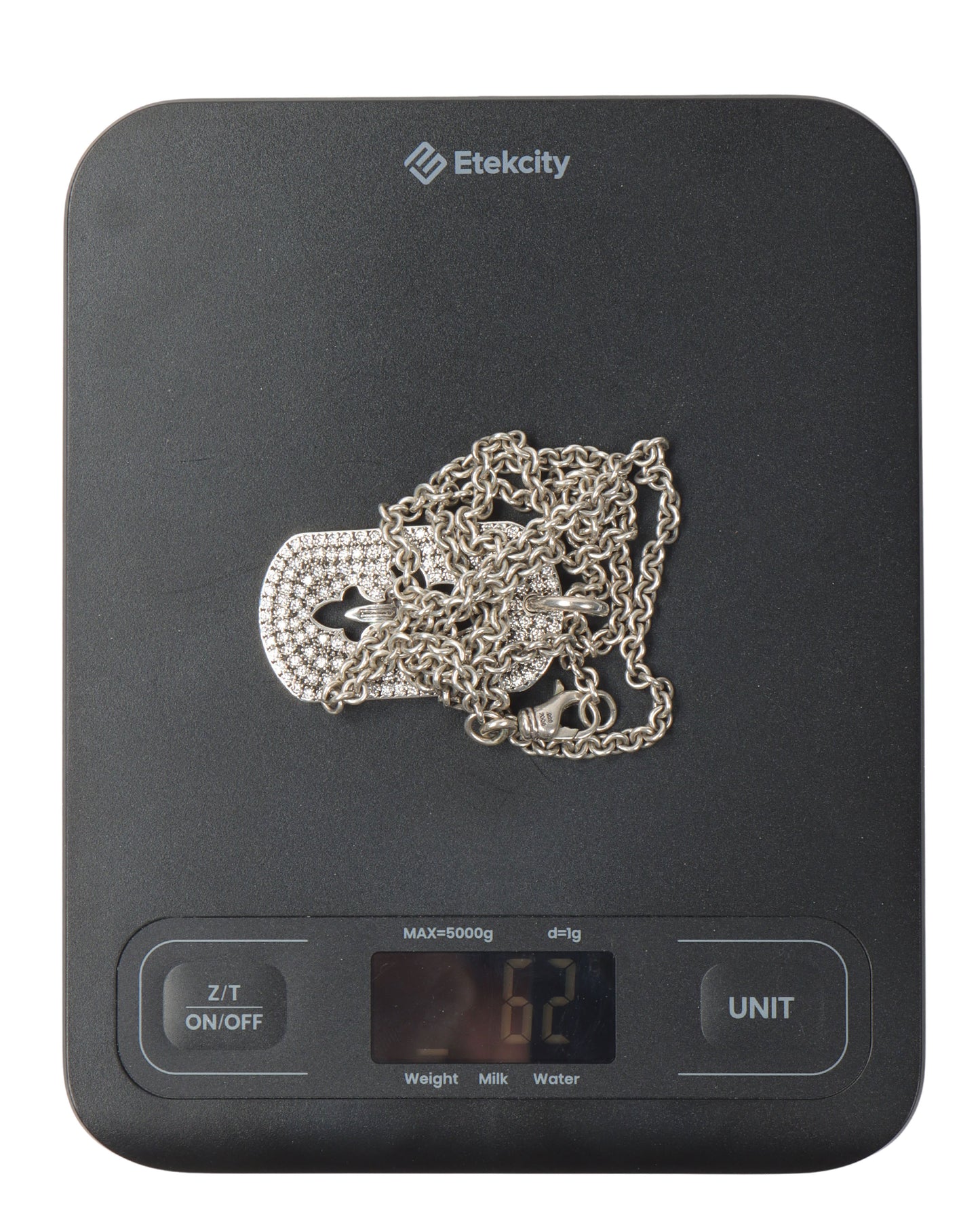 Silver & Diamond Fleur Cross Dog Tag Pendant w/ Chain