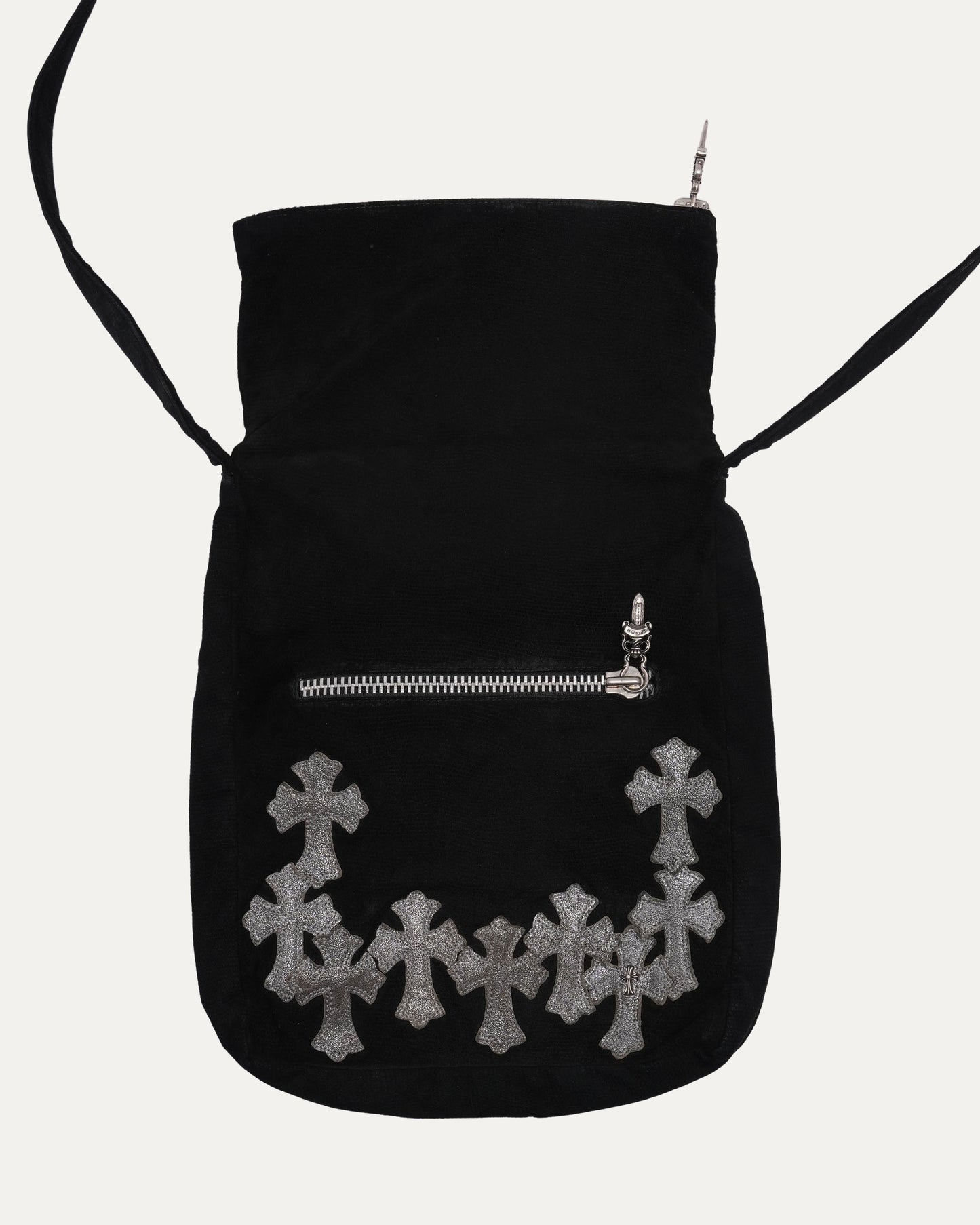 Silver Embellished Cross Patch Leather Messenger Bag