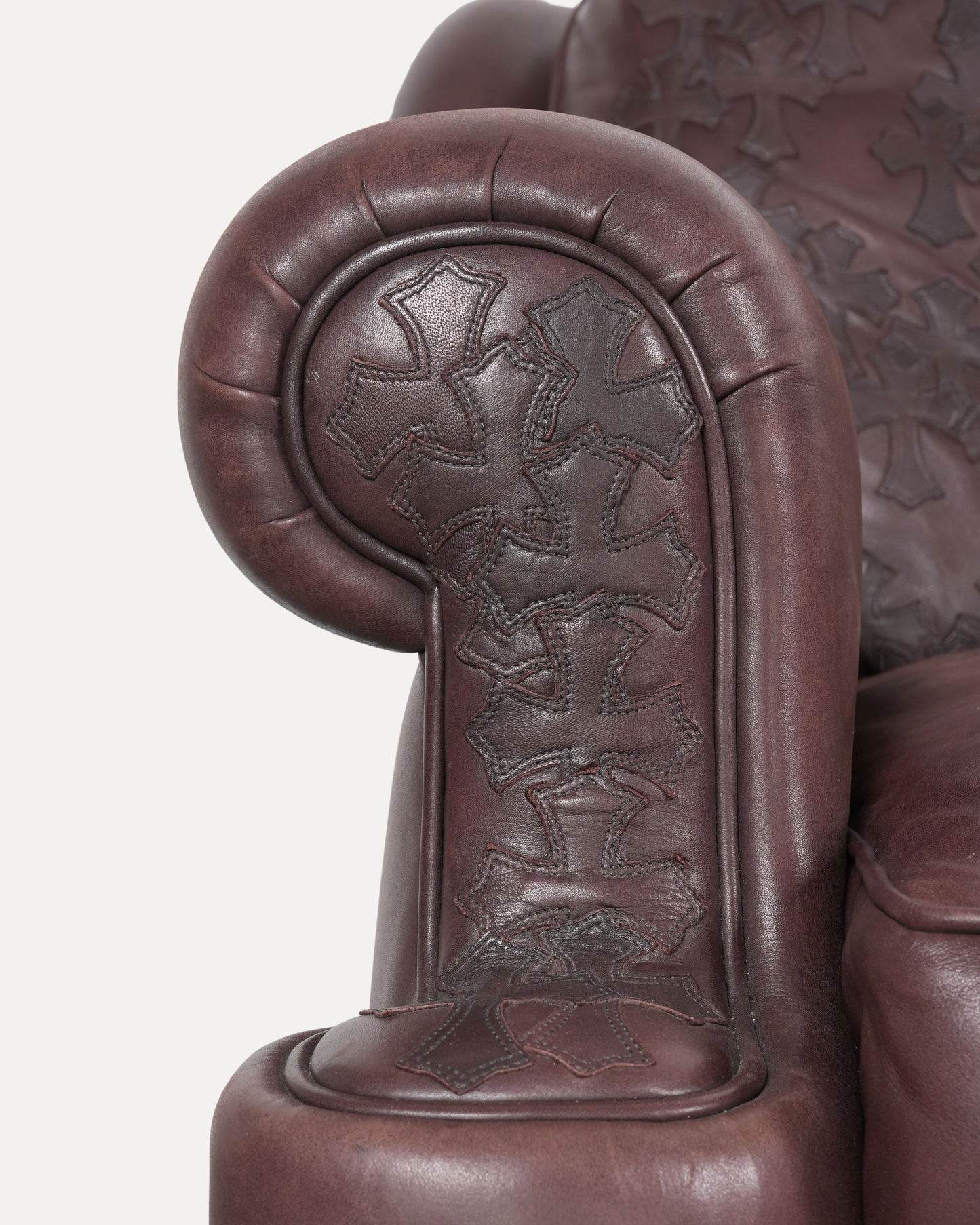 Leather & Ebony Wood Cross Patch Sofa