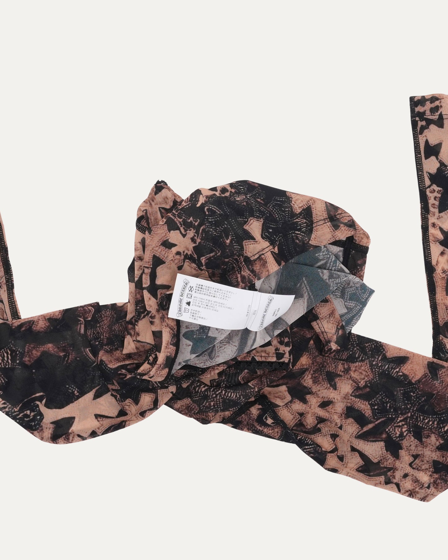 Waterfall Cross Patch Print Mesh Long Sleeve Top