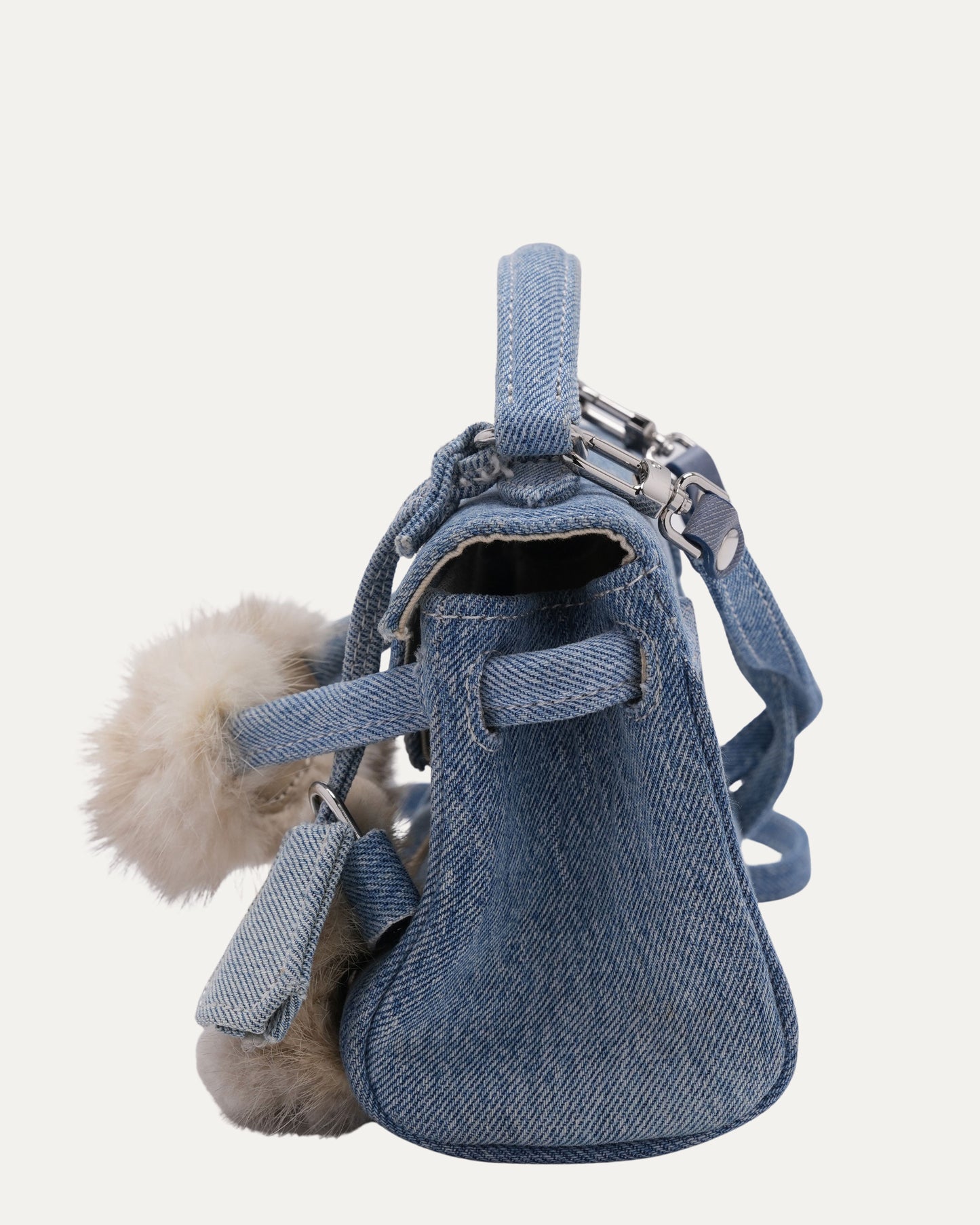 Mink Trimmed Denim Mini Monster Bag