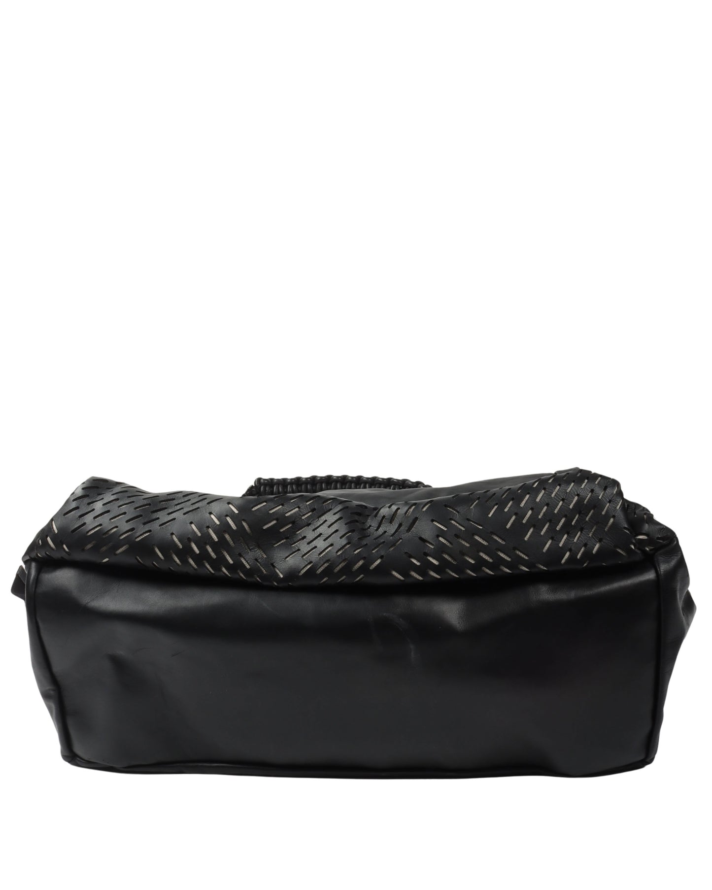 Fold Over Perforated Leather Shoulder Bag