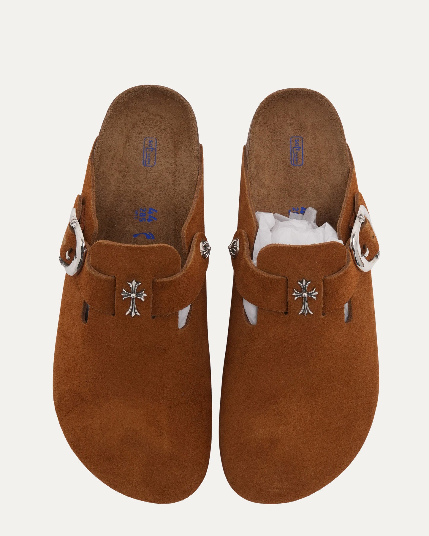 Cross Embellished Birkenstock Boston Suede Mule