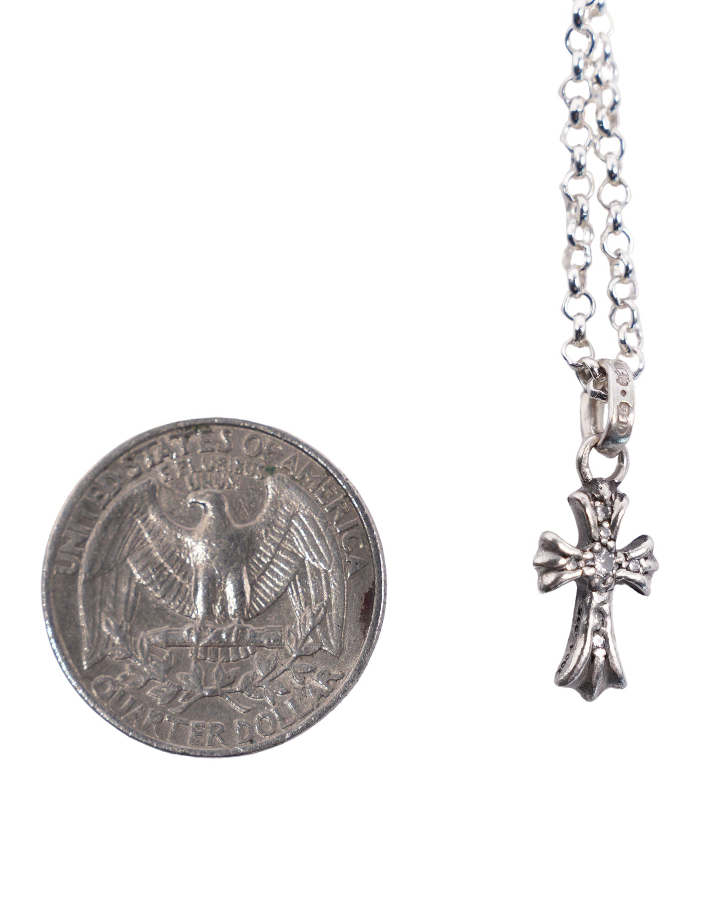 Baby Fat Diamond Cross Charm w/ Silver Chain