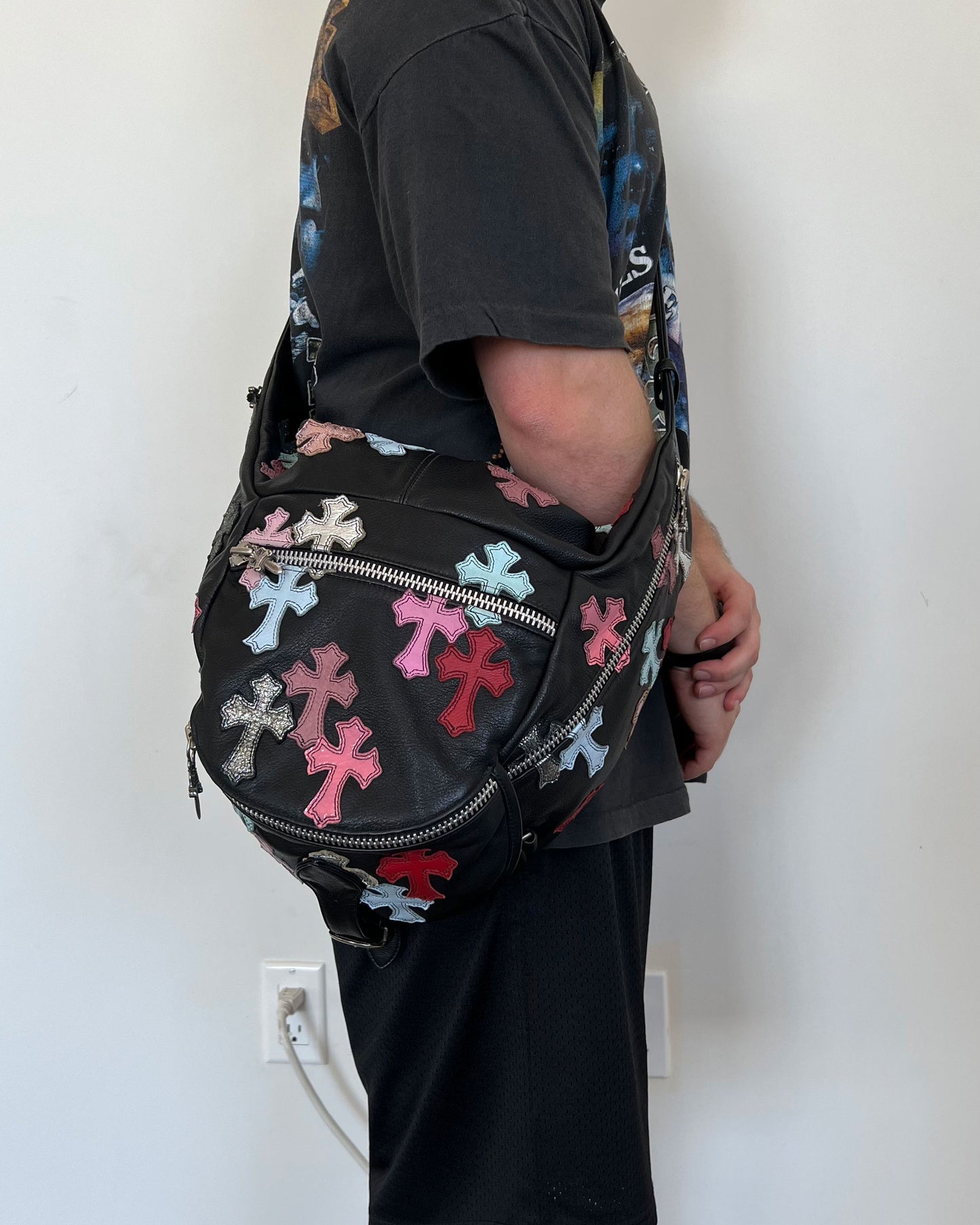 Leather XL Cross Patch Sling Bag