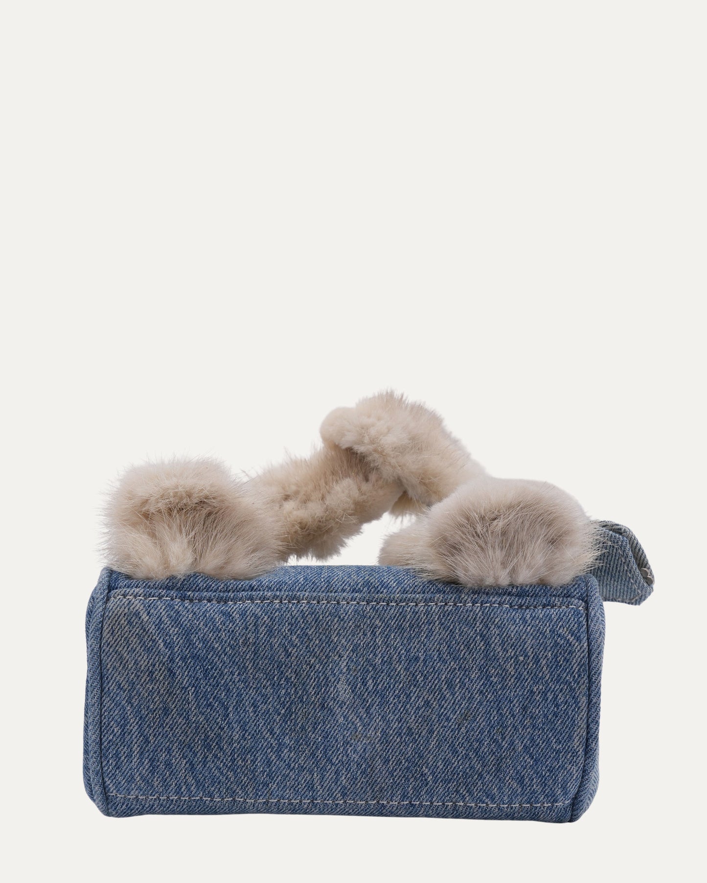 Mink Trimmed Denim Mini Monster Bag
