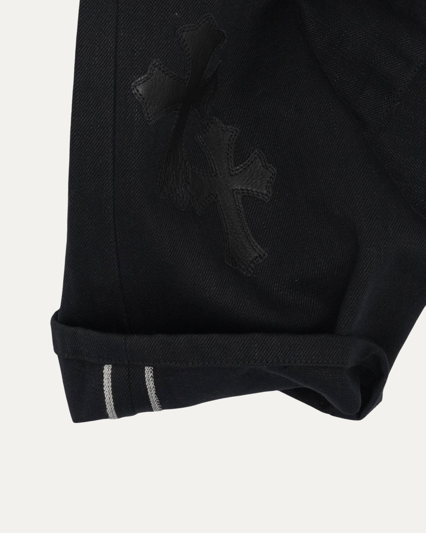 Raw Selvedge Cross Patch Fleur Knee Jeans