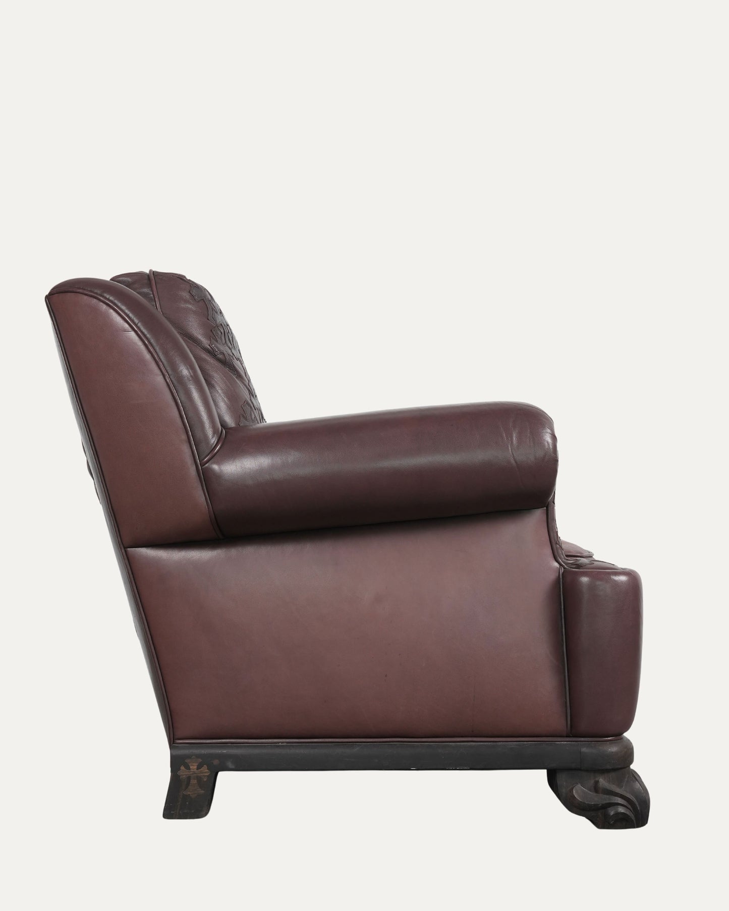 Leather Cross Patch Lounge Chair & Ottoman Set