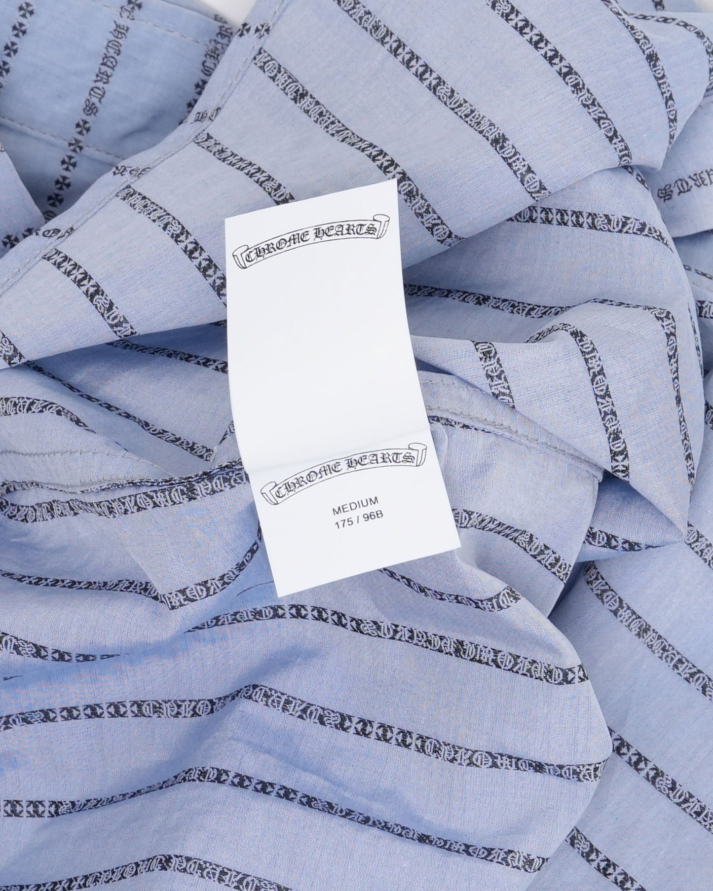 Cross Patch Repair Spell Out Pinstripe Shirt