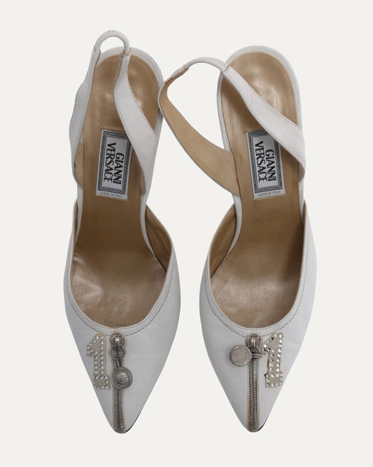 Rhinestone Embellished Zip Heels