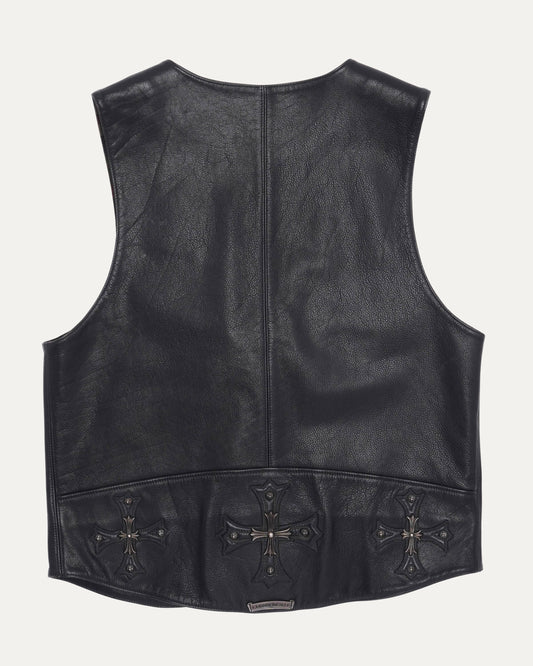 Silver Embellished Plus Cross Patch Leather Vest