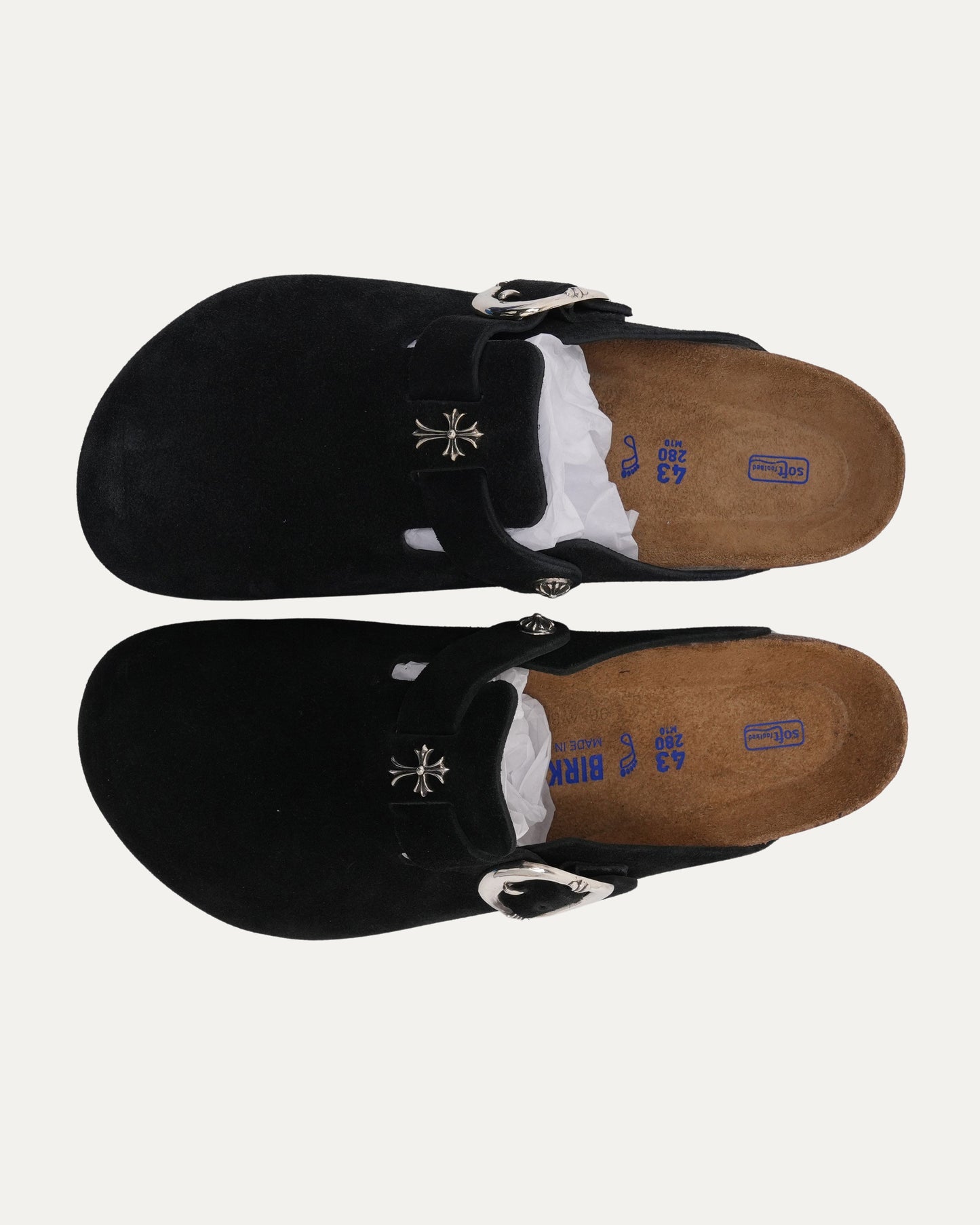 Cross Embellished Birkenstock Boston Suede Mule