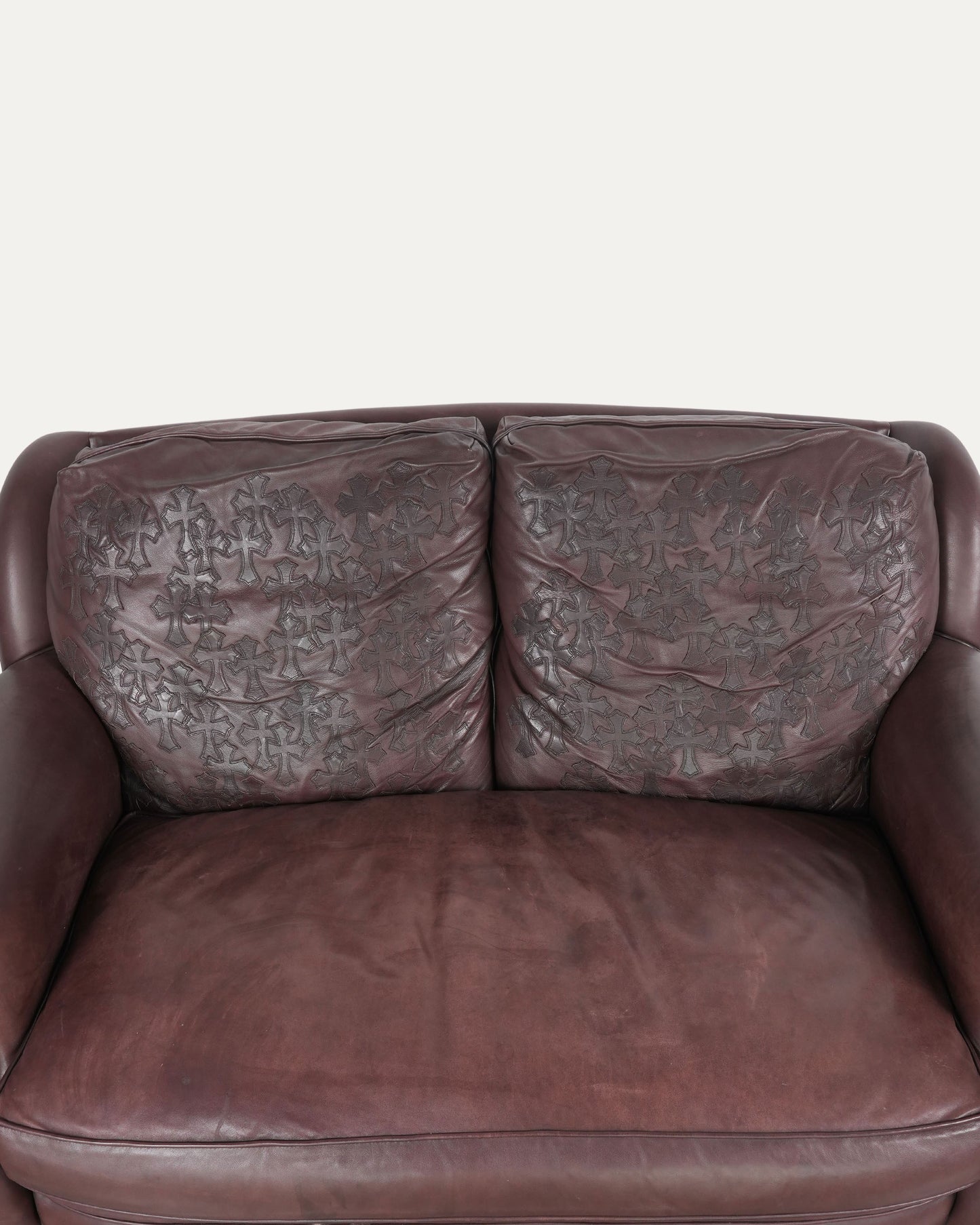 Leather & Ebony Wood Cross Patch Sofa