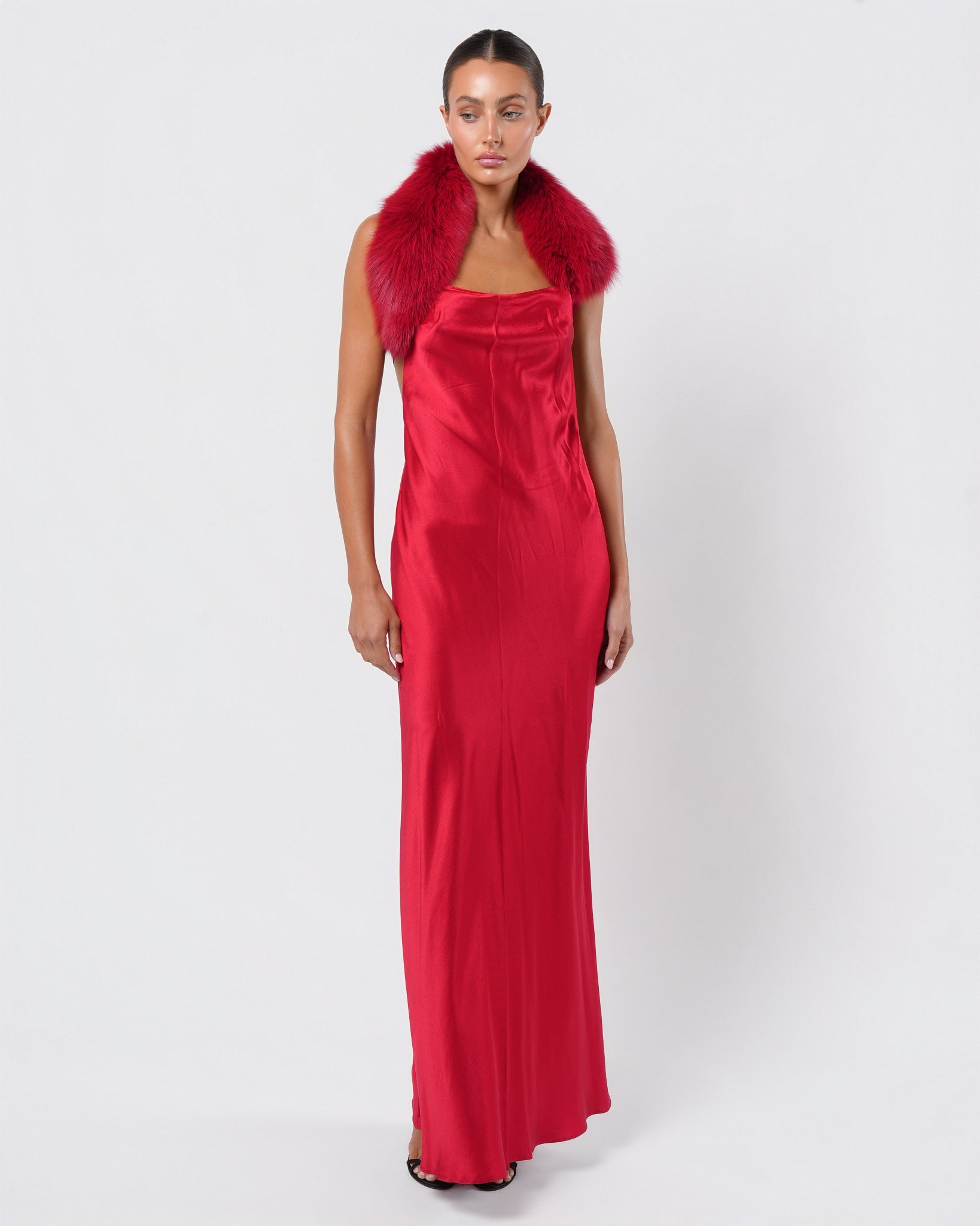 silk dress with fur Backless Fur Embellished Silk Gown – Justin Reed