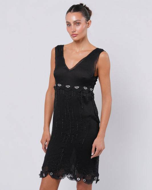 SS 2000 Silk Embroidered Dress with Lip Motif