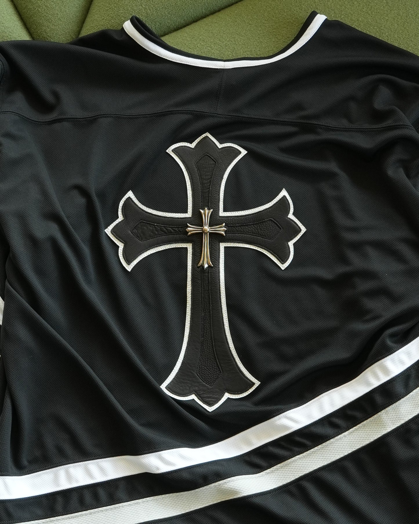 Silver Embellished Cross Patch Hockey Jersey